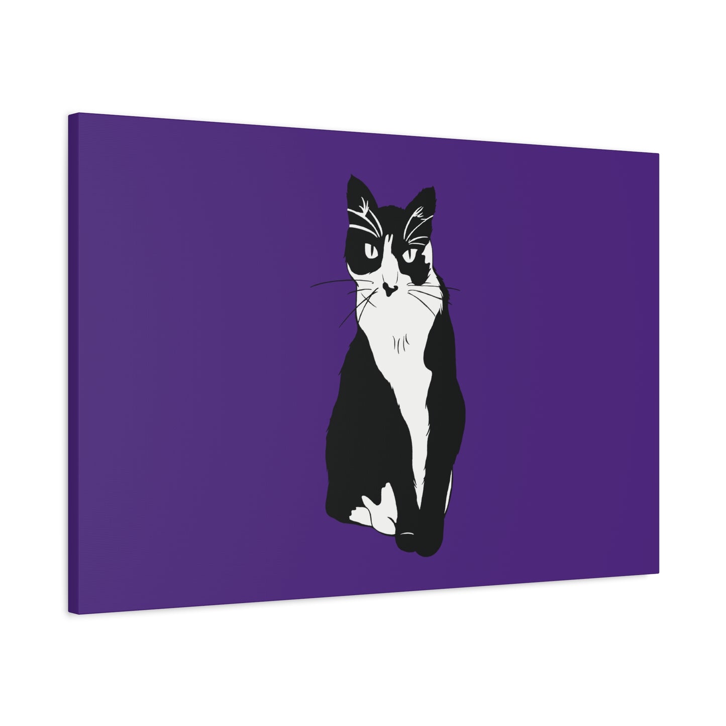 Cat Canvas on Purple (B&W Style Cat) - Cat Drawing Art