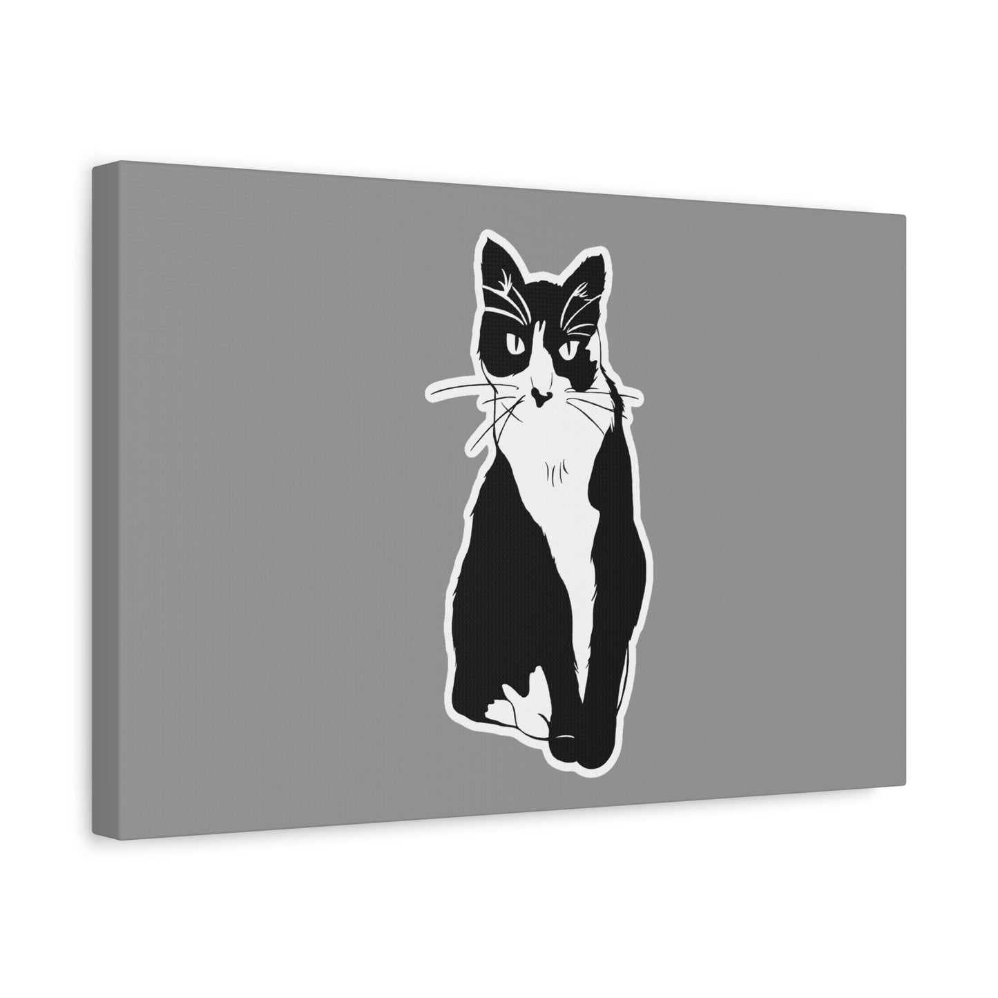 Cat Canvas Print on Grey (Sticker Style Cat) - Cat Drawing Wall Art