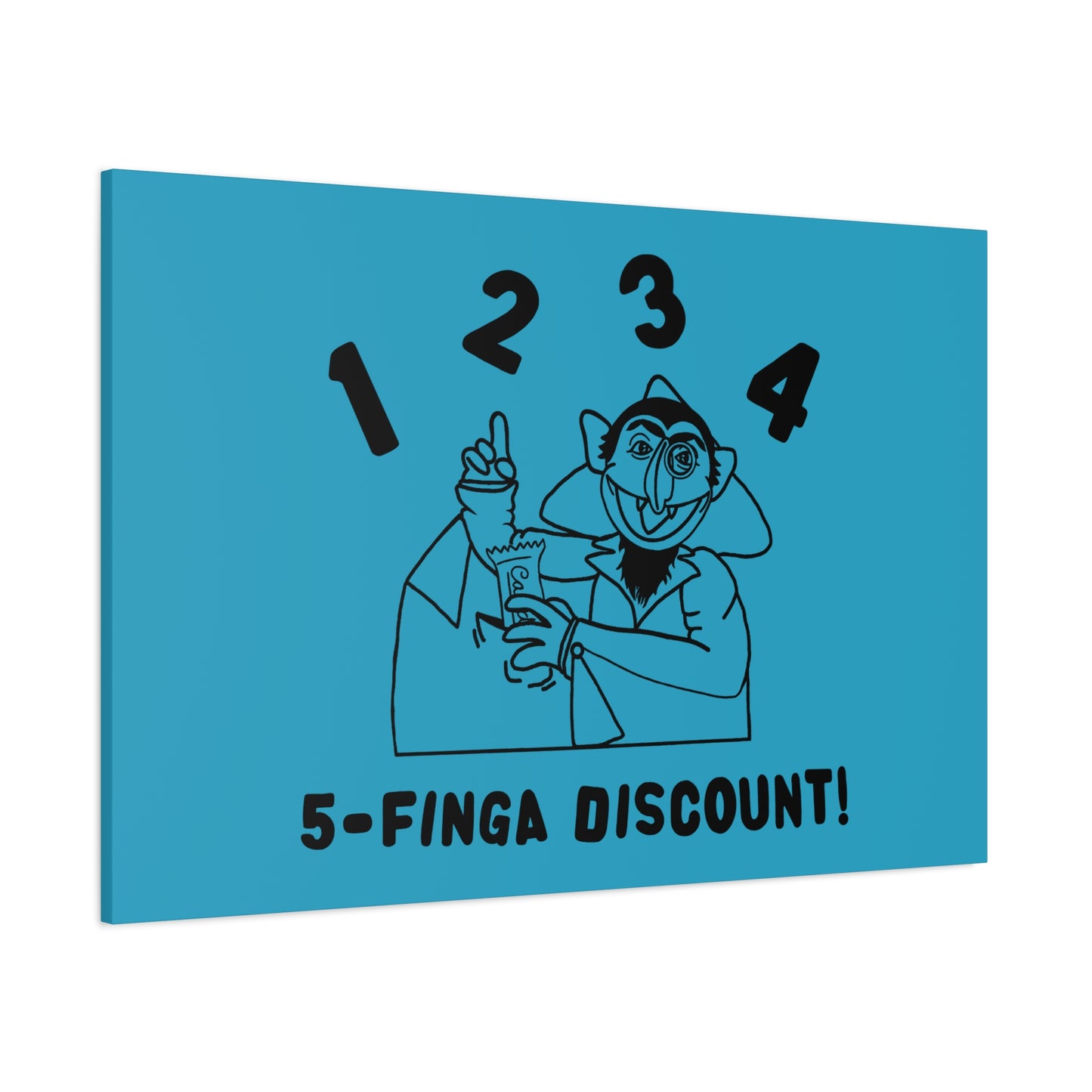 Five Finger Discount Outline Canvas Print Turquoise - Sesame Street The Count Parody Art Print