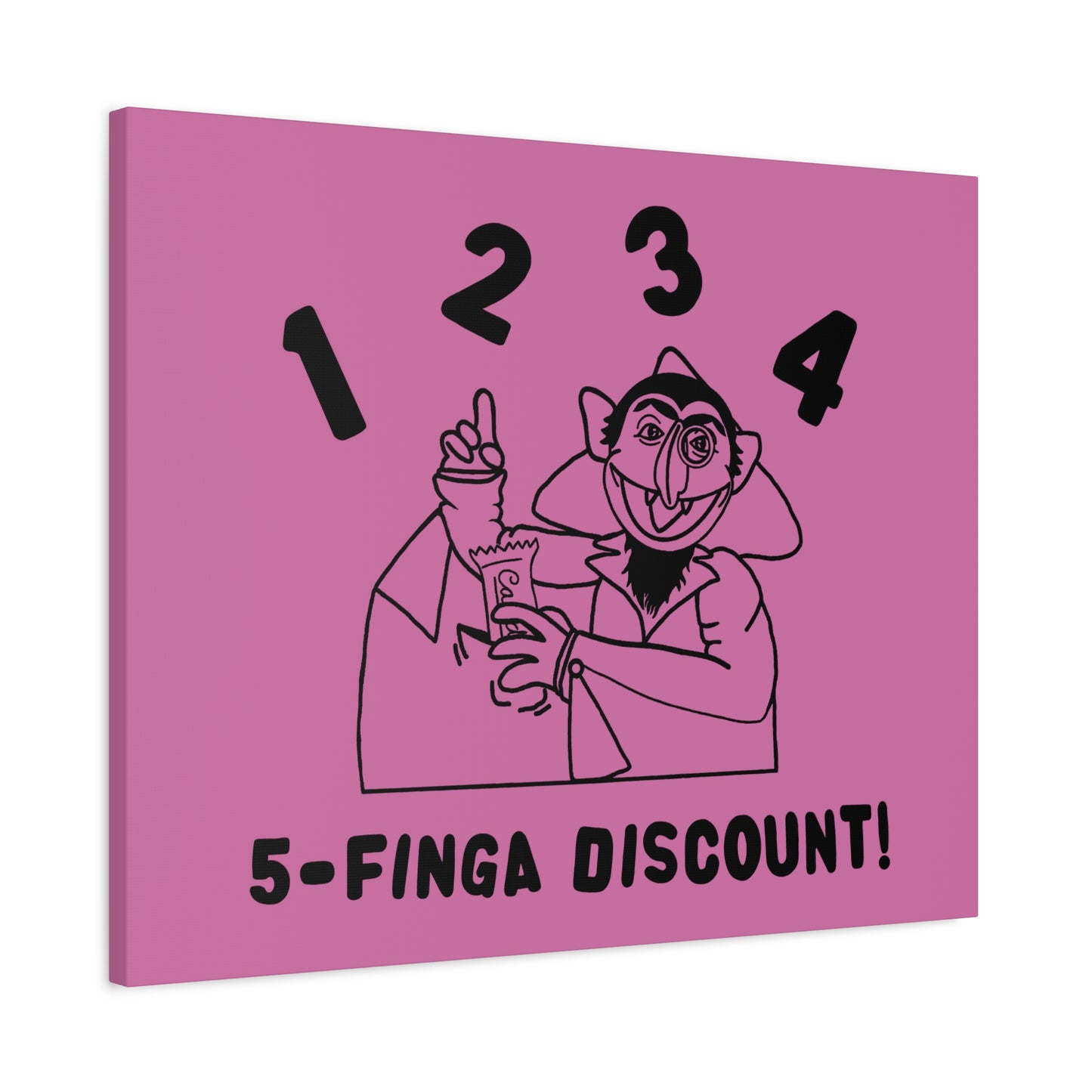 Five Finger Discount Outline Canvas Print Light Pink - Sesame Street The Count Parody Art Print