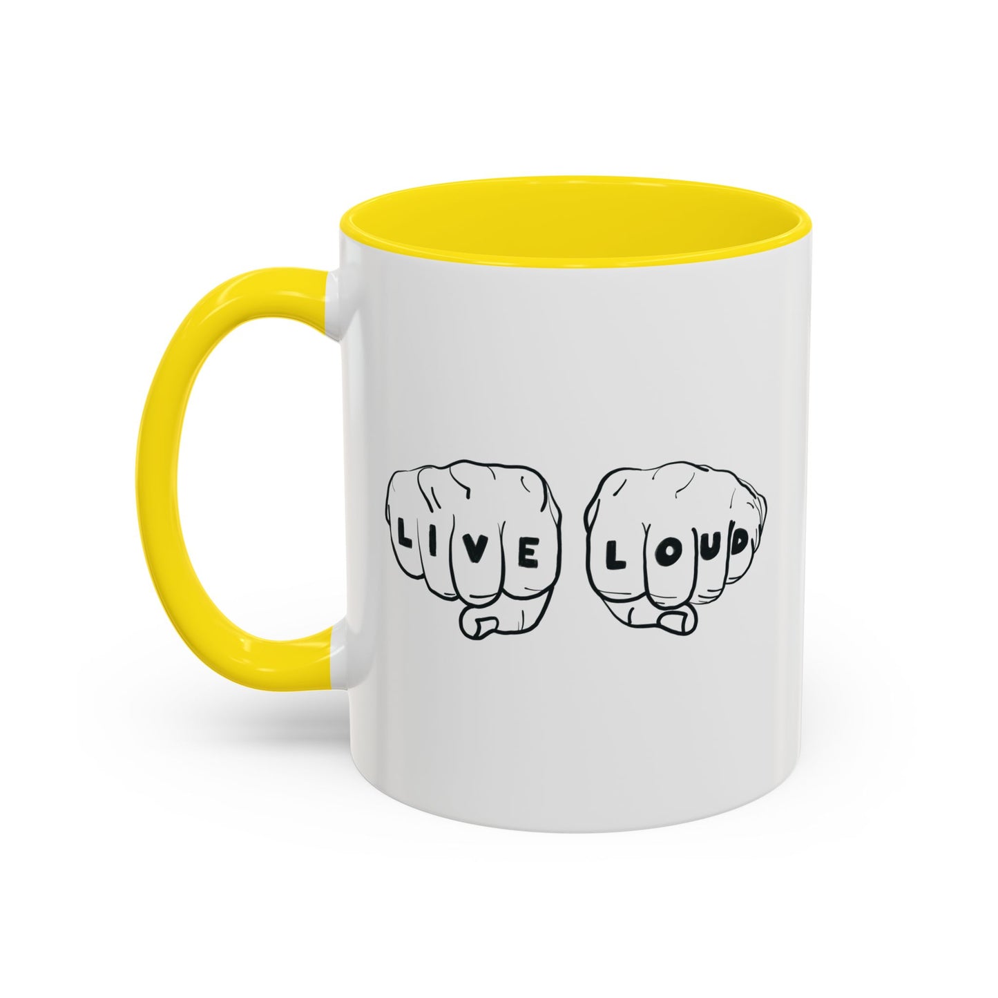 Live Loud Knuckle Tats Tattooed Fists - Four Fists Accent Mug