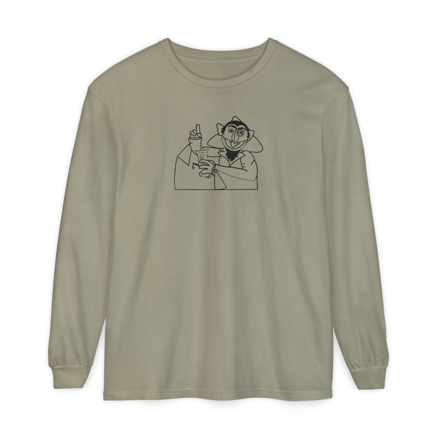 The Count Stealing Candy Outline Long Sleeve Tee - Sesame Street The Count Parody Shirt
