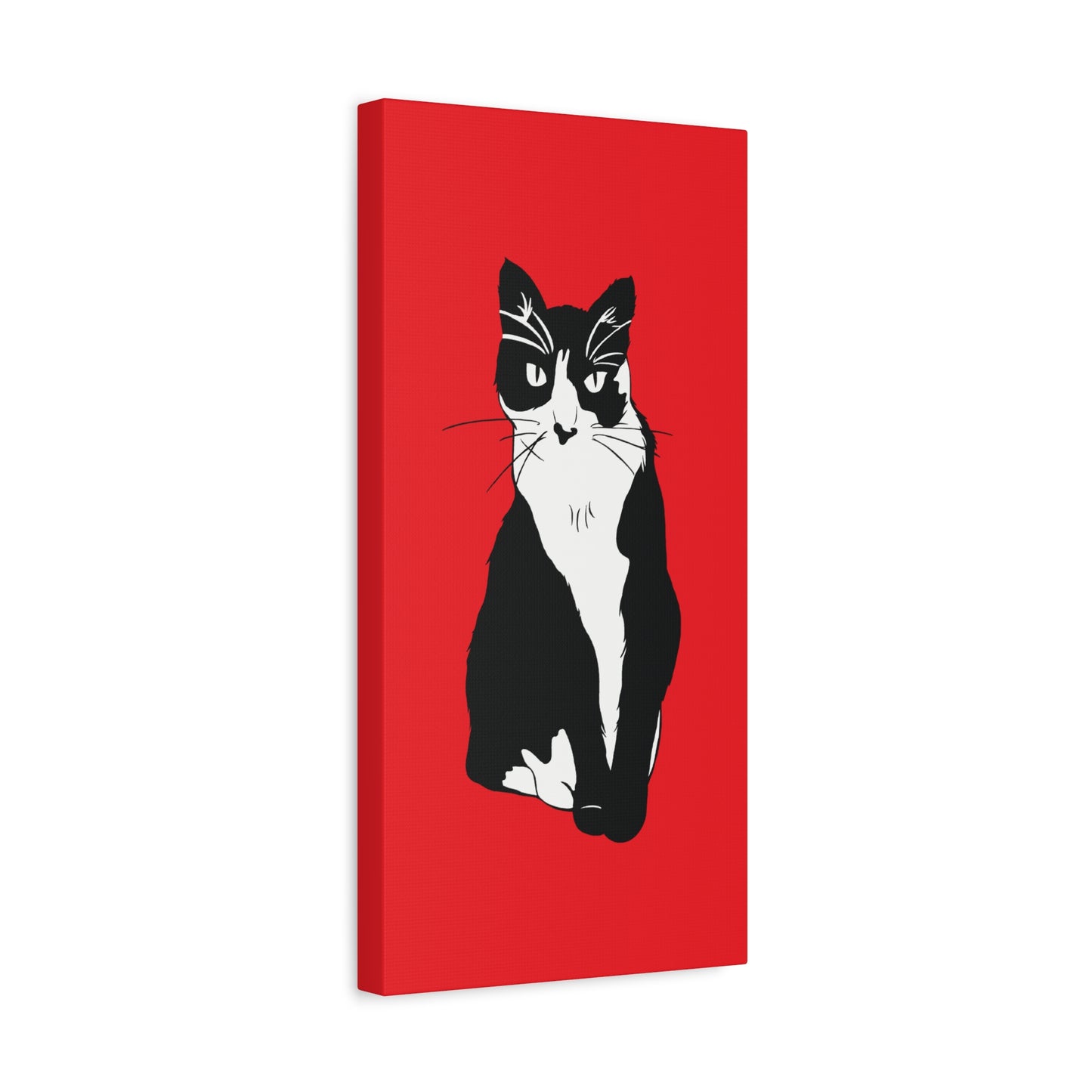 Cat Canvas on Red (B&W Style Cat) - Cat Drawing Art