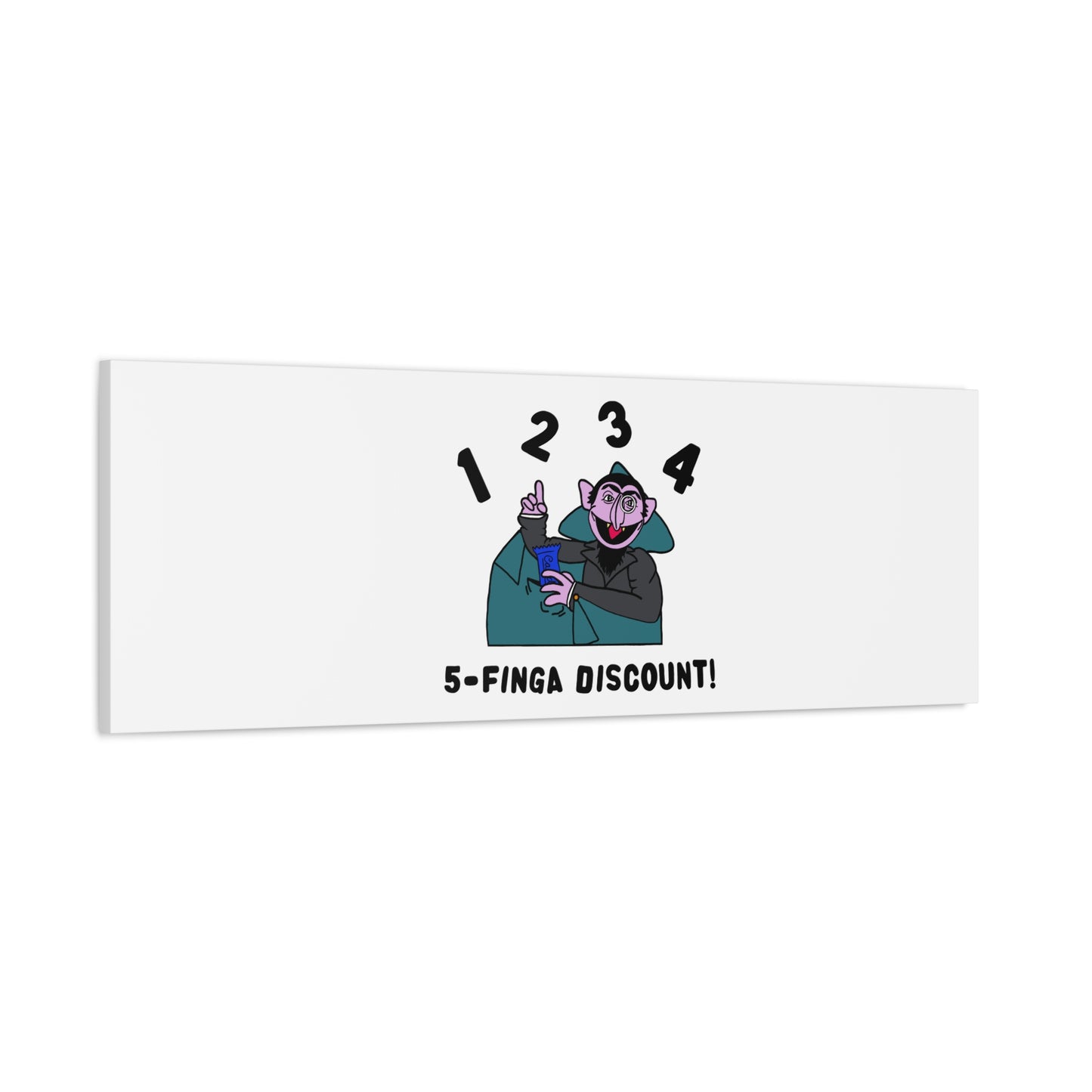 Five Finger Discount Canvas Print White - Sesame Street The Count Parody Art Print