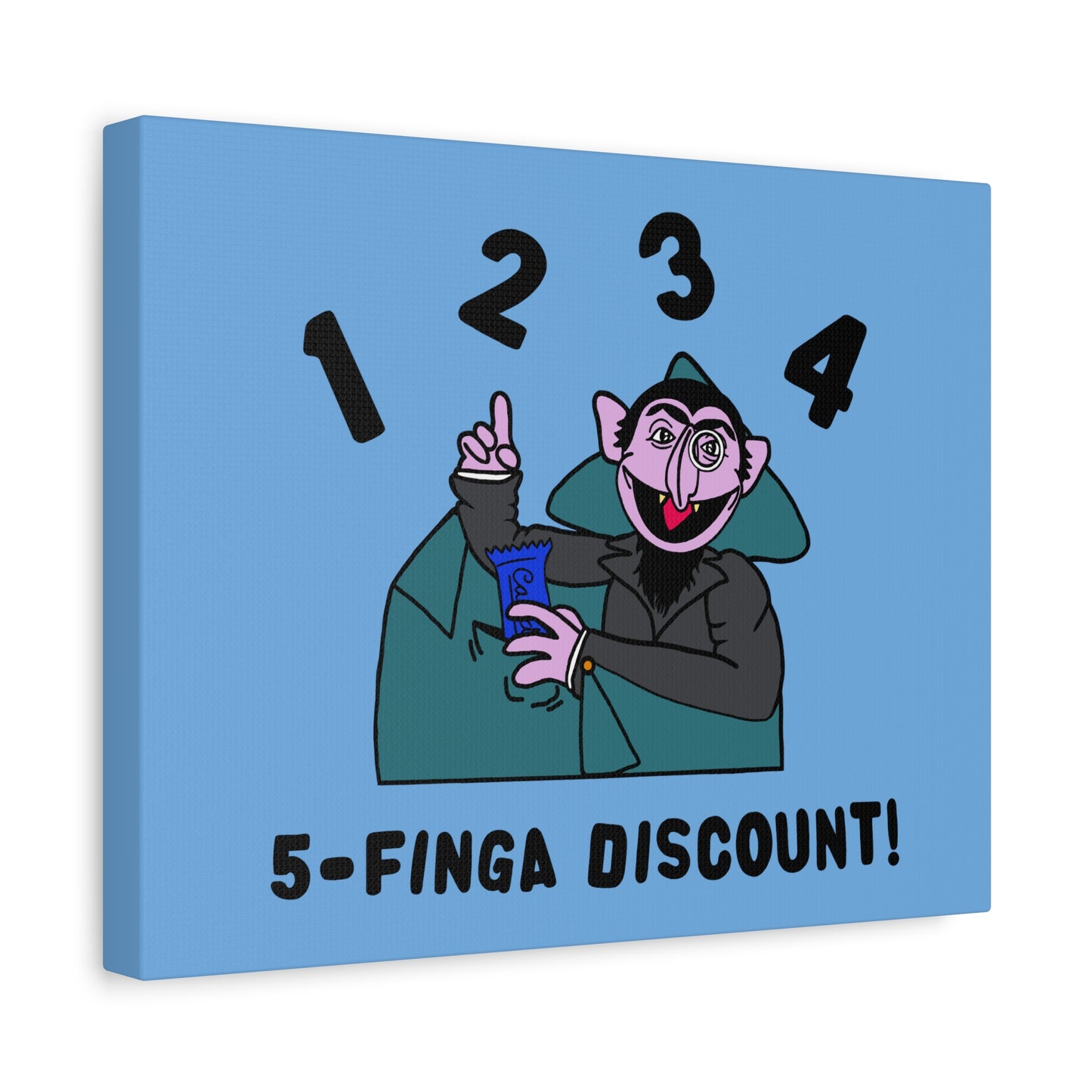Five Finger Discount Canvas Print Light Blue - Sesame Street The Count Parody Art Print