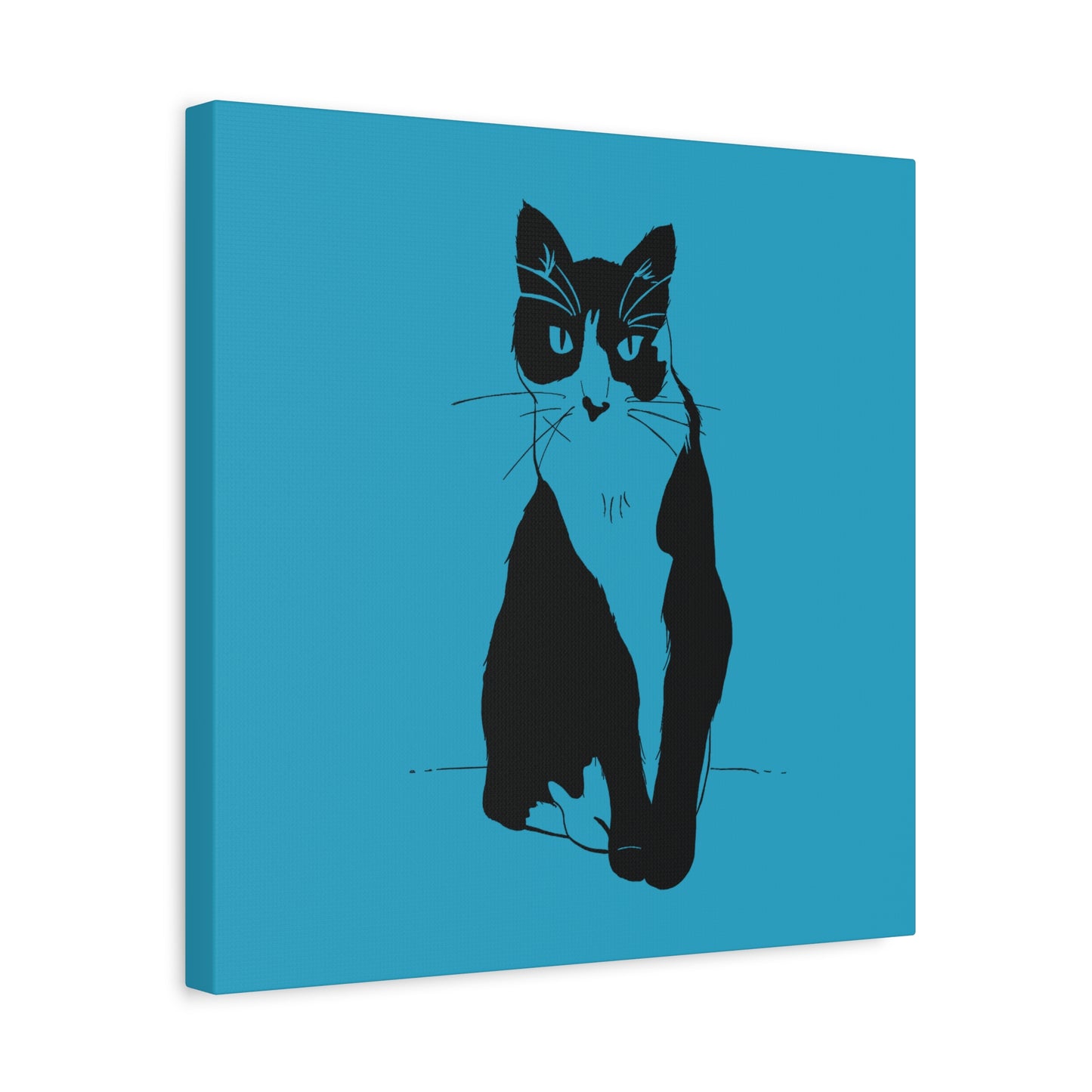 Cat Canvas Print on Turquoise (Transparent Style Cat) - Cat Drawing Art