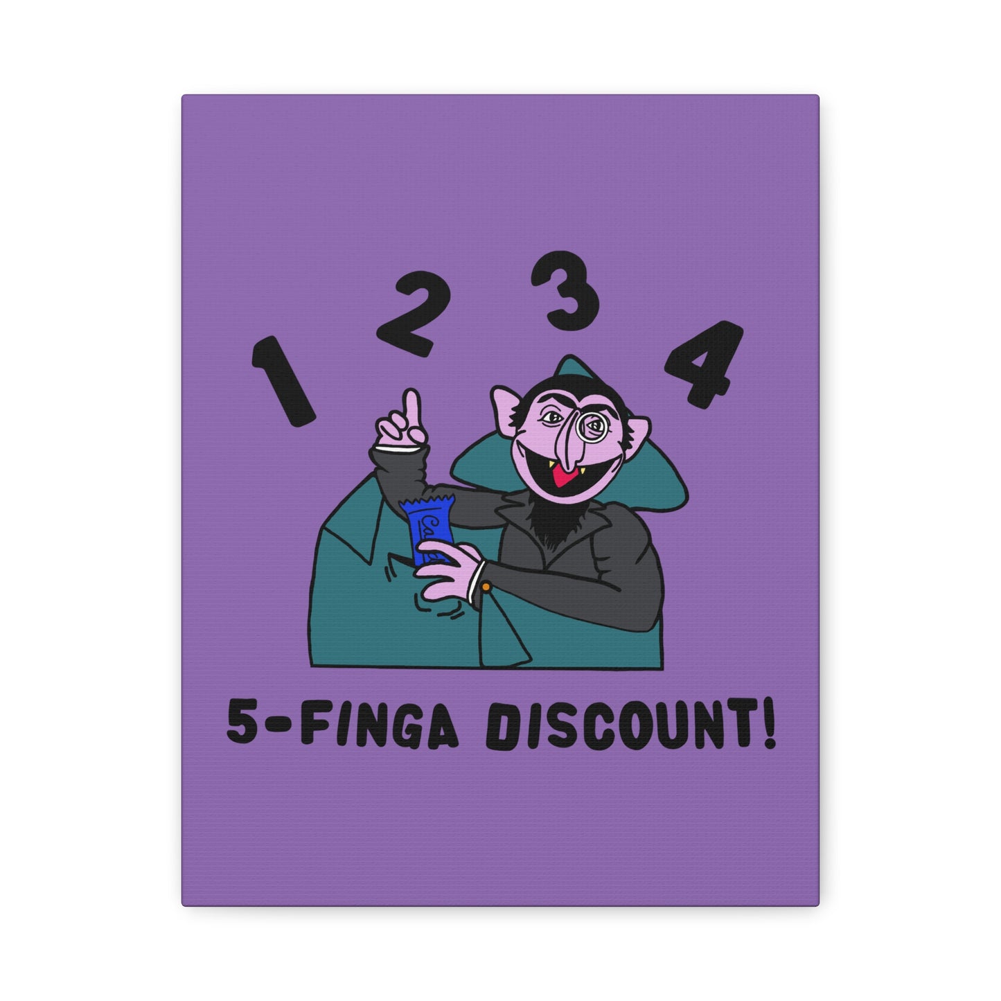 Five Finger Discount Canvas Print Light Purple - Sesame Street The Count Parody Art Print