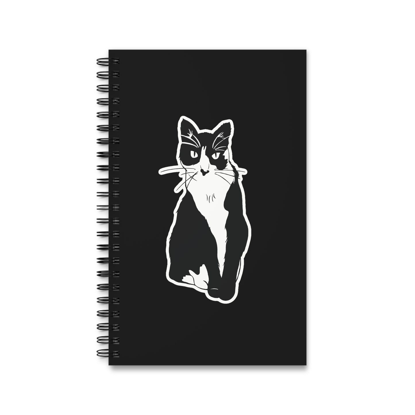 Cat Notebook in Black (Sticker Style Cat) - Cat Spiral Notebook