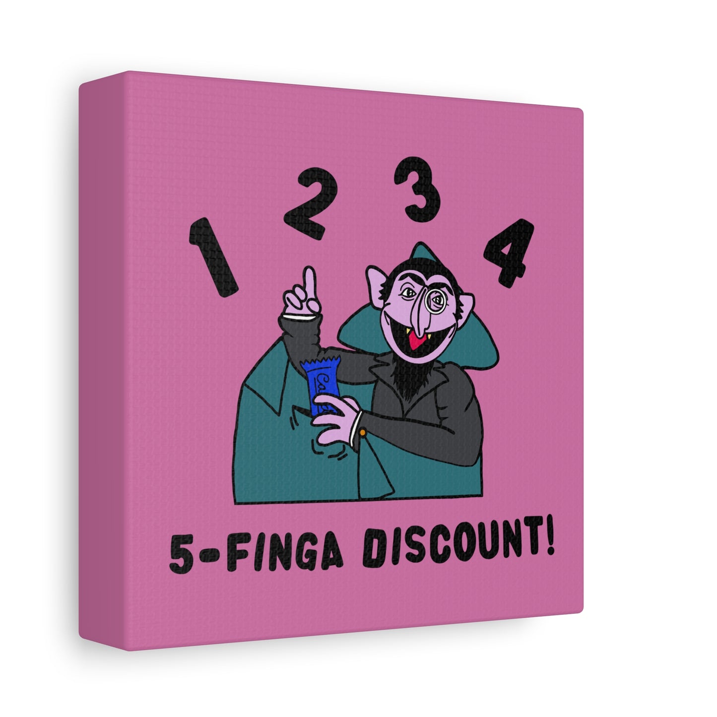 Five Finger Discount Canvas Print Light Pink - Sesame Street The Count Parody Art Print