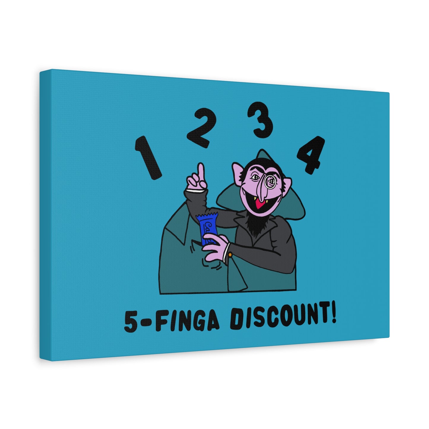 Five Finger Discount Canvas Print Turquoise - Sesame Street The Count Parody Art Print