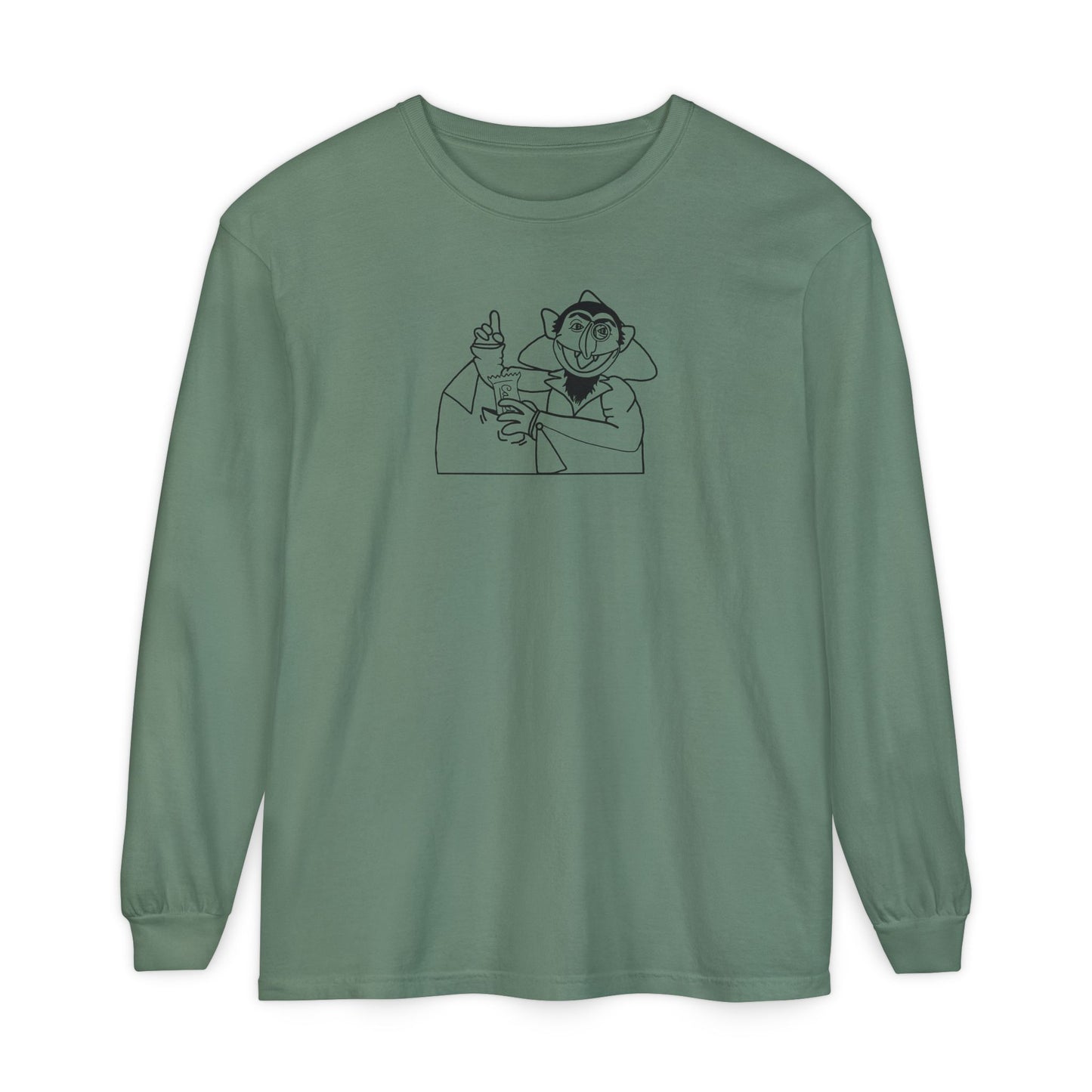 The Count Stealing Candy Outline Long Sleeve Tee - Sesame Street The Count Parody Shirt