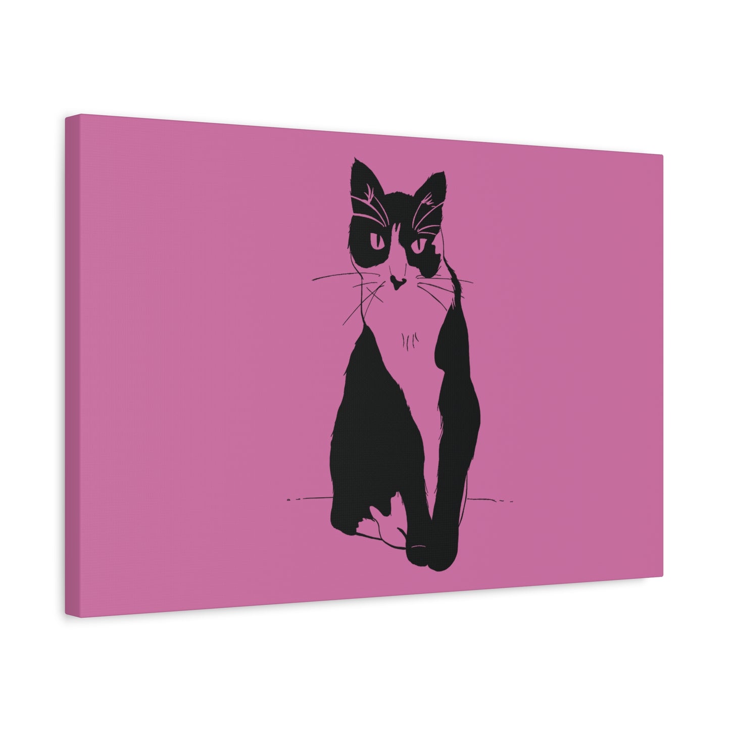Cat Canvas Print on Pink (Transparent Style Cat) - Cat Drawing Art