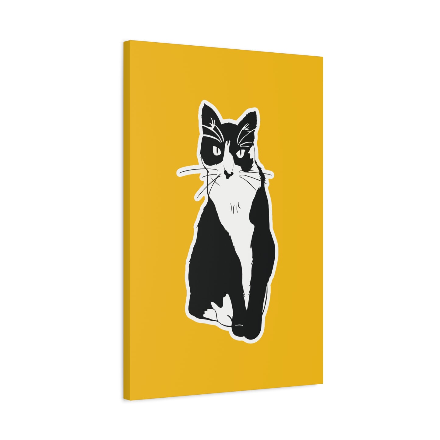 Cat Canvas Print on Yellow (Sticker Style Cat) - Cat Drawing Art