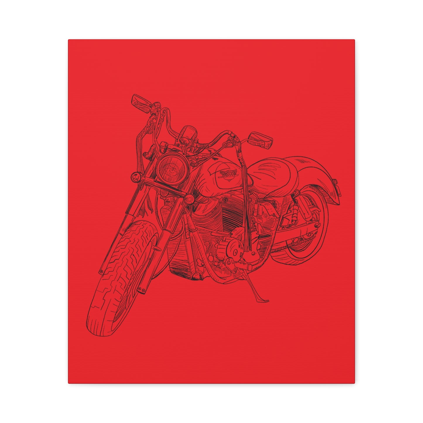 Ride Me Harley Motorcycle Sketch Canvas Print - Black Ink on Red Background