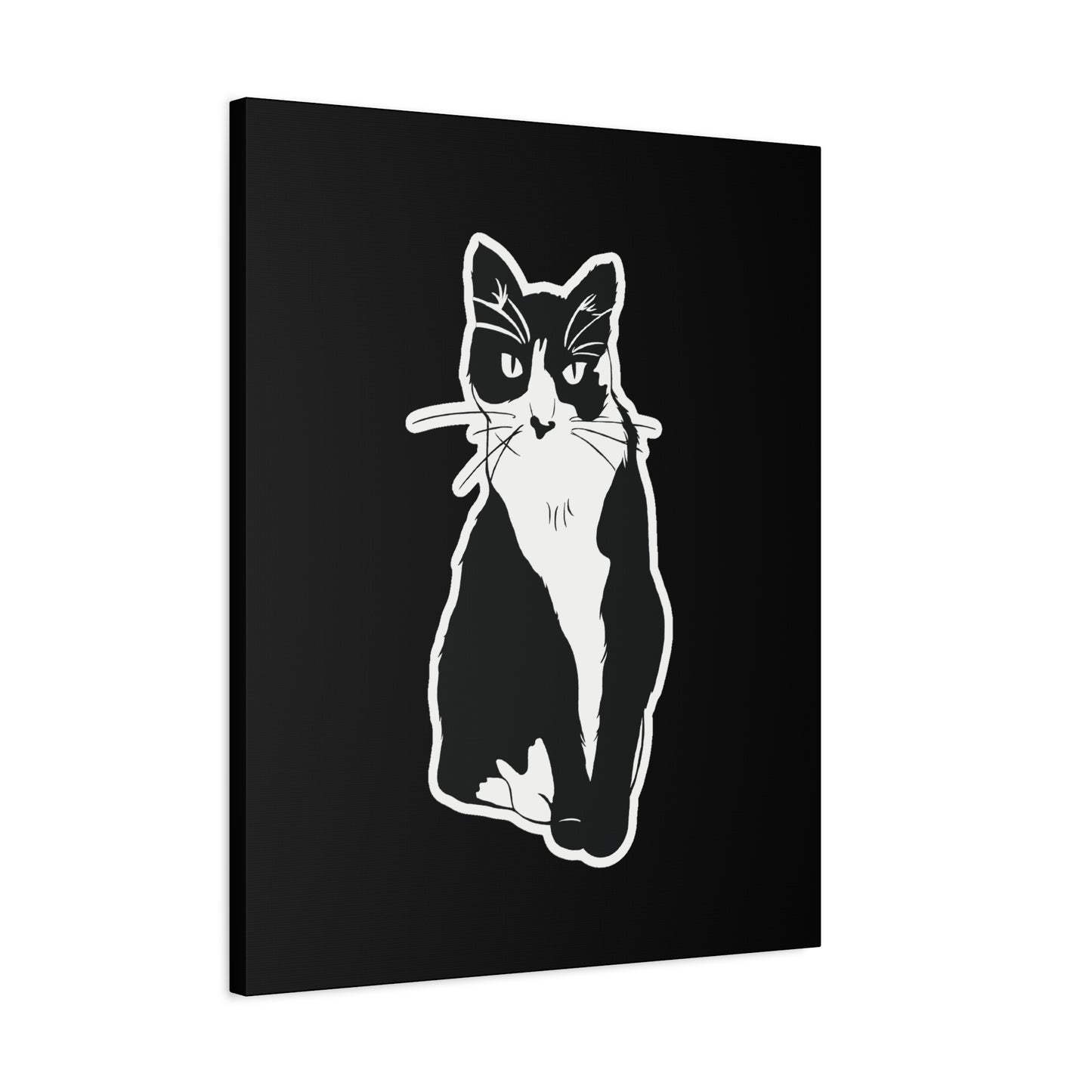 Cat Canvas Print on Black (Sticker Style Cat) - Cat Drawing Art