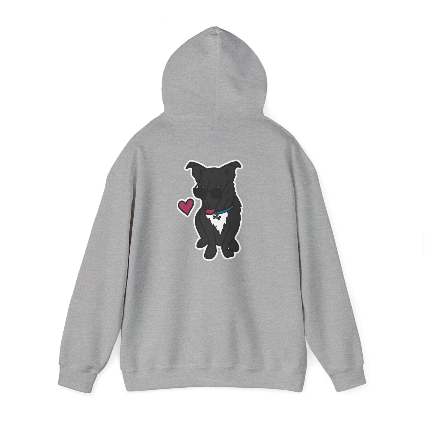 Nora the Dog Heart Hoodie Back Design (Sticker Style Nora) - Nora Hooded Sweatshirt