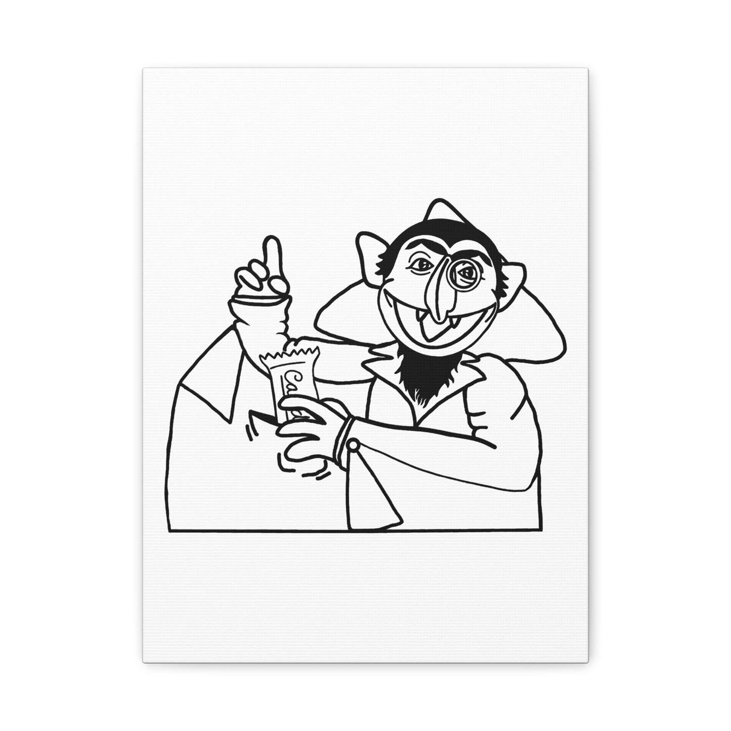 The Count Stealing Candy Outline Canvas Print White - Sesame Street The Count Parody Art