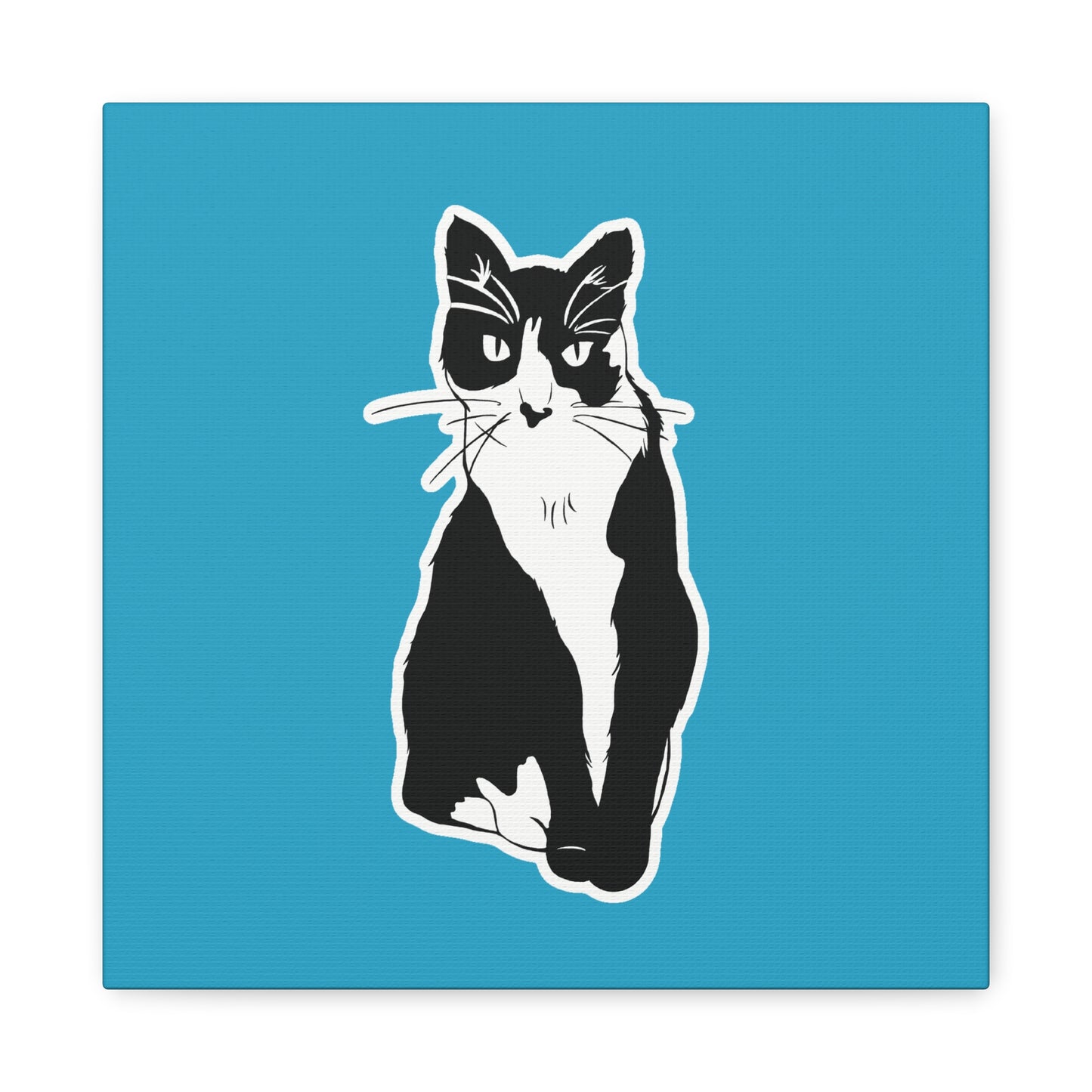 Cat Canvas Print on Turquoise (Sticker Style Cat) - Cat Drawing Art