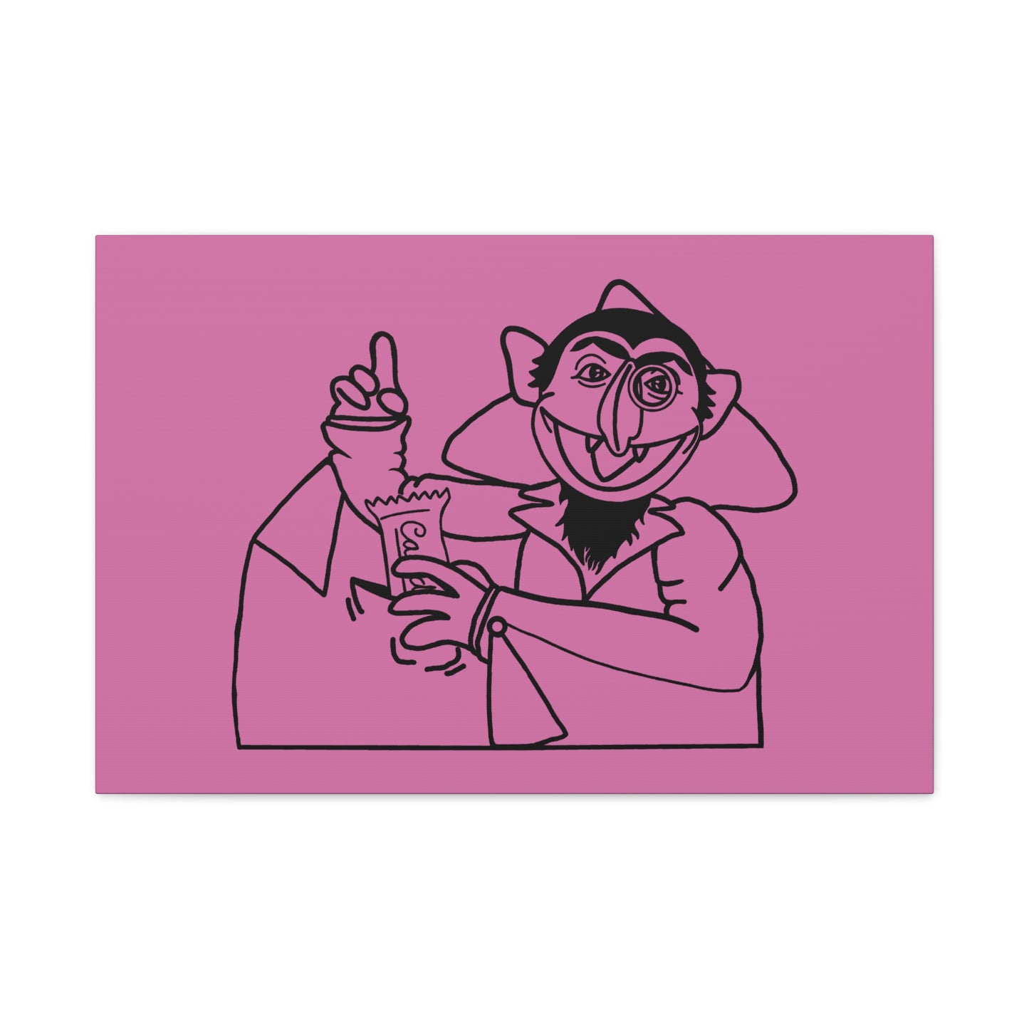The Count Stealing Candy Outline Canvas Print Light Pink - Sesame Street The Count Parody Art