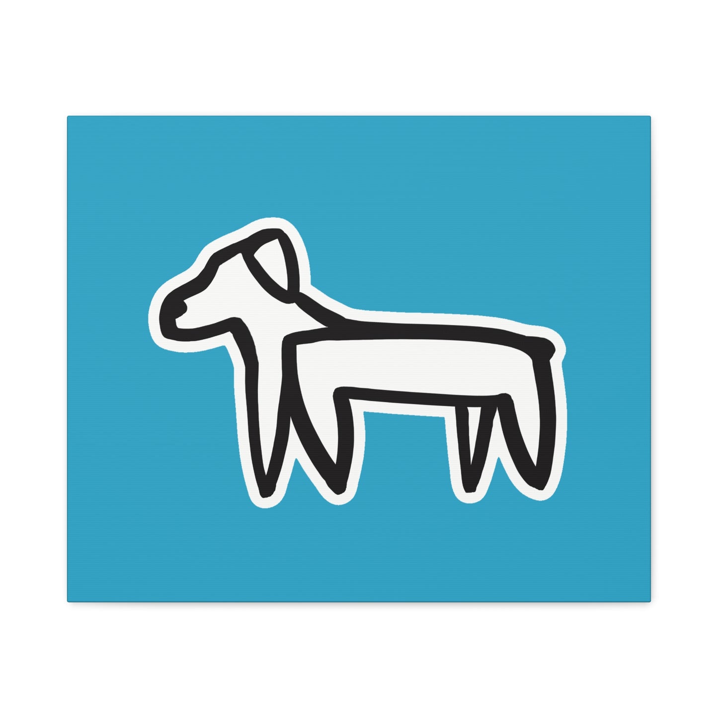 Dog Canvas Print on Turquoise (Sticker Style Black Dog) - Dog Drawing Wall Art