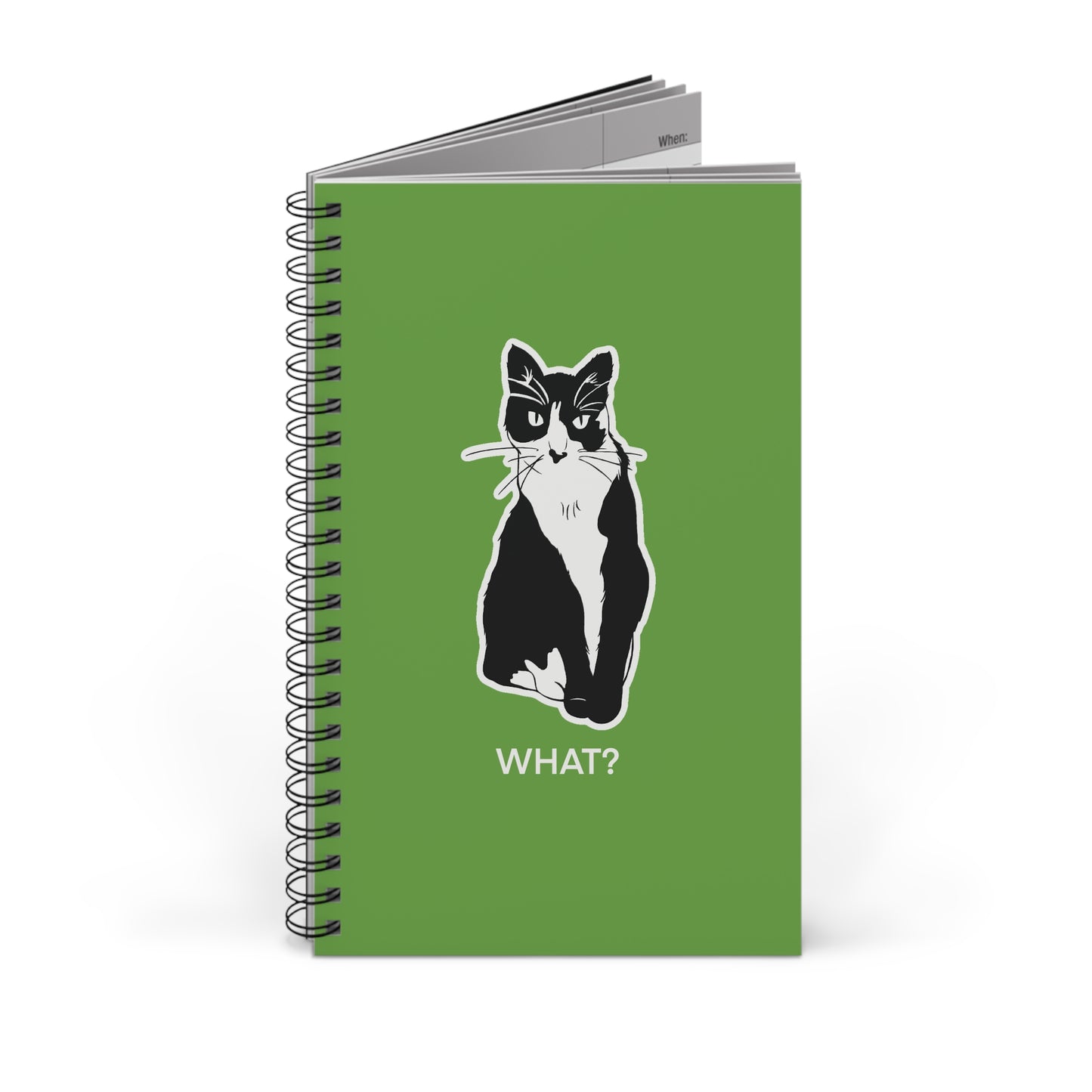 Cattitude Notebook in Light Green (Sticker Style Cat with White Writing) - Cat Spiral Notebook