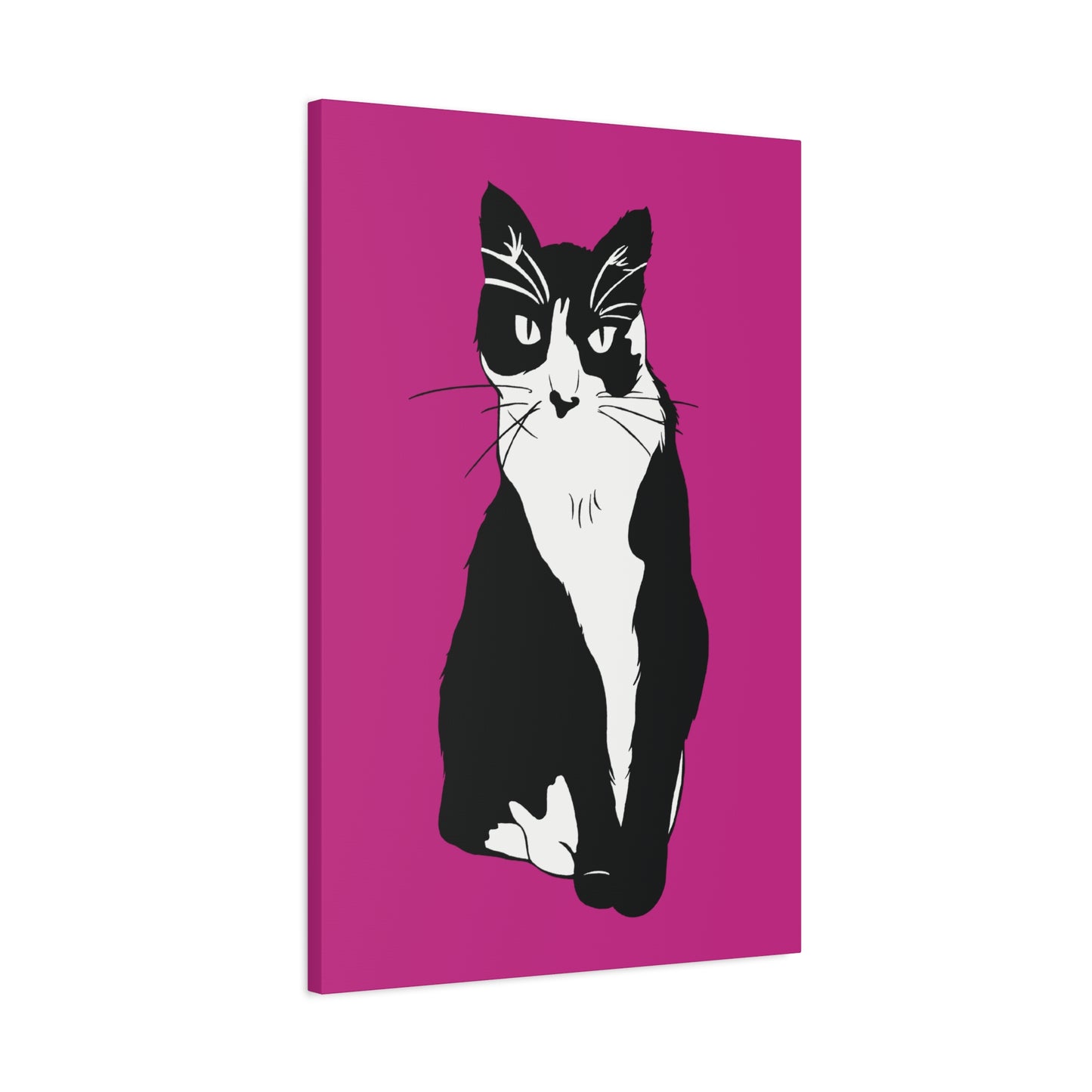 Cat Canvas on Pink (B&W Style Cat) - Cat Drawing Art