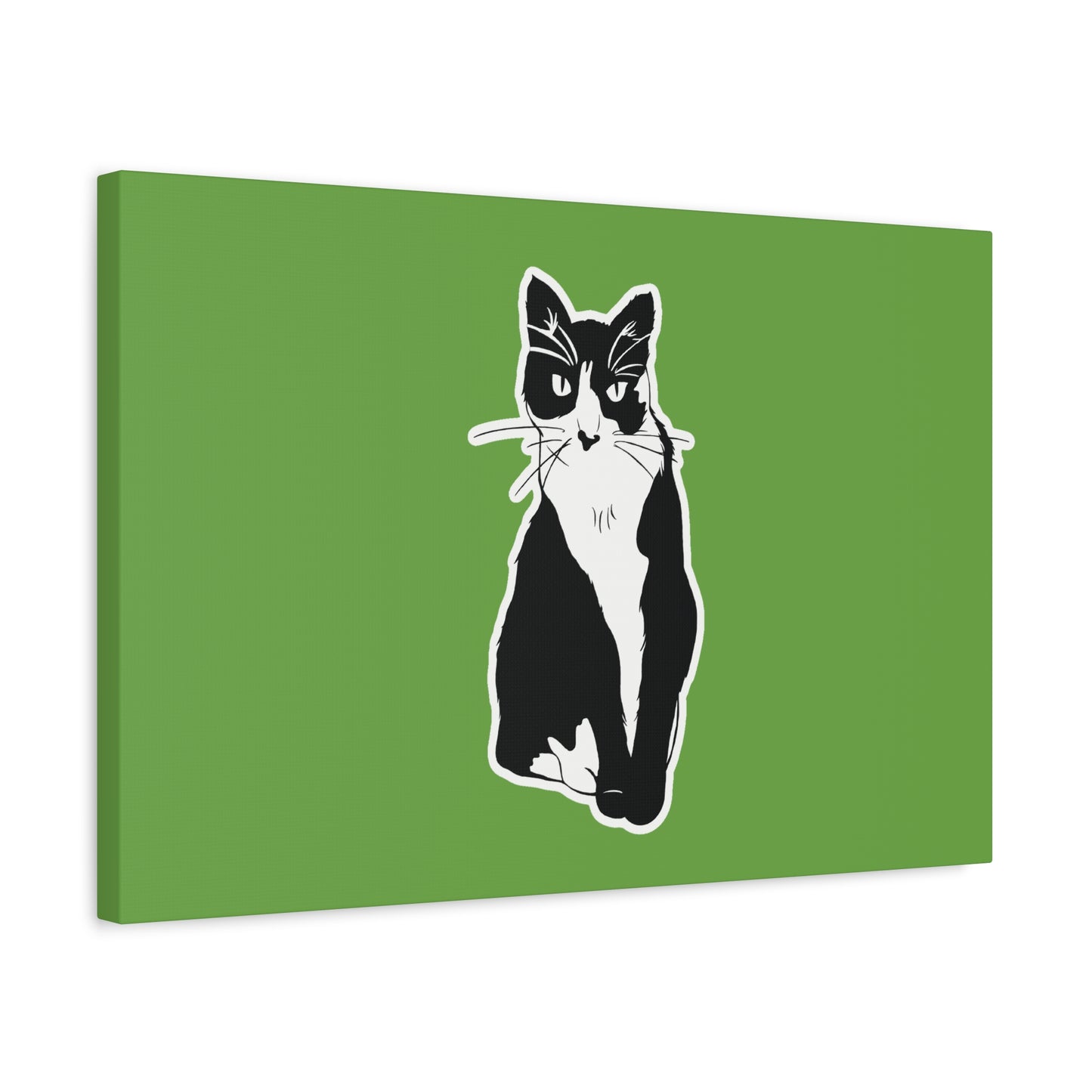 Cat Canvas Print on Green (B&W Style Cat) - Cat Drawing Art