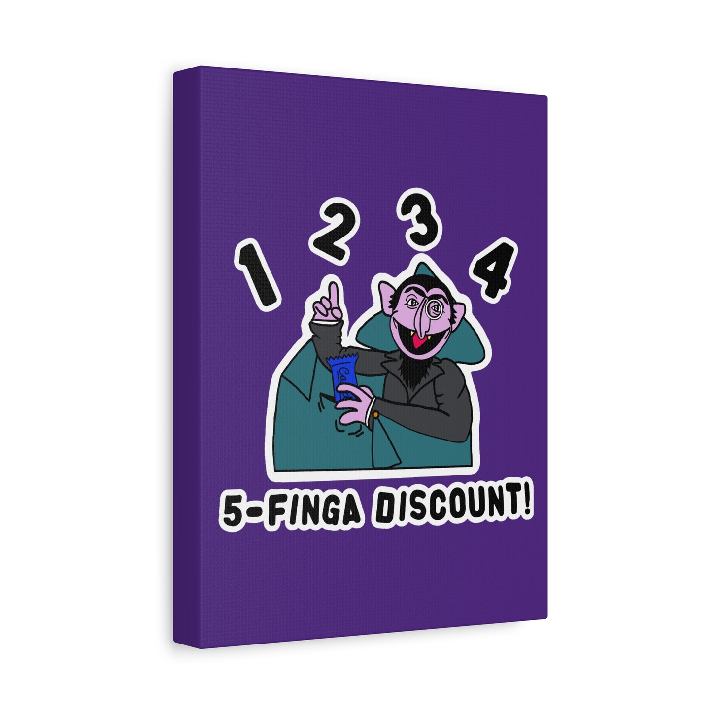 Five Finger Discount Canvas Print Light Purple - Sesame Street The Count Parody Art Print