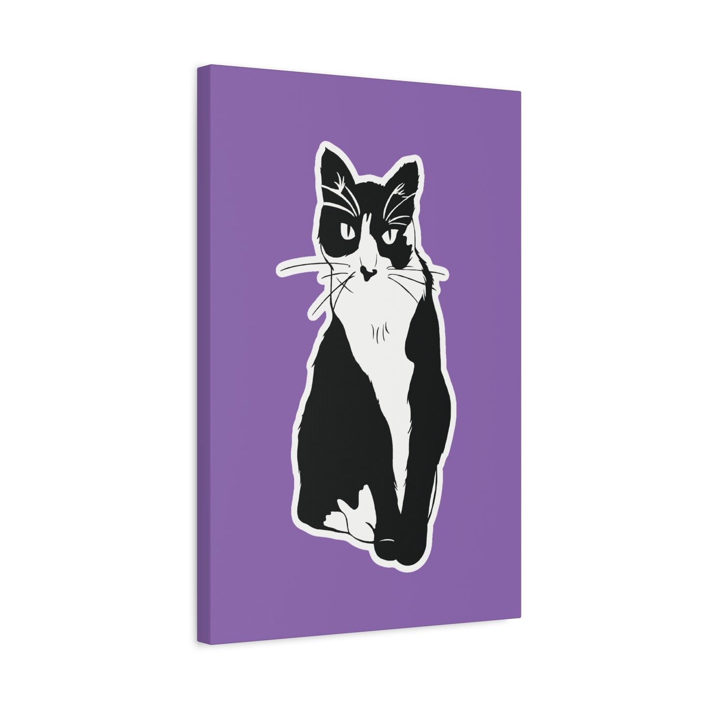 Cat Canvas on Light Purple (Sticker Style Cat) - Cat Drawing Art