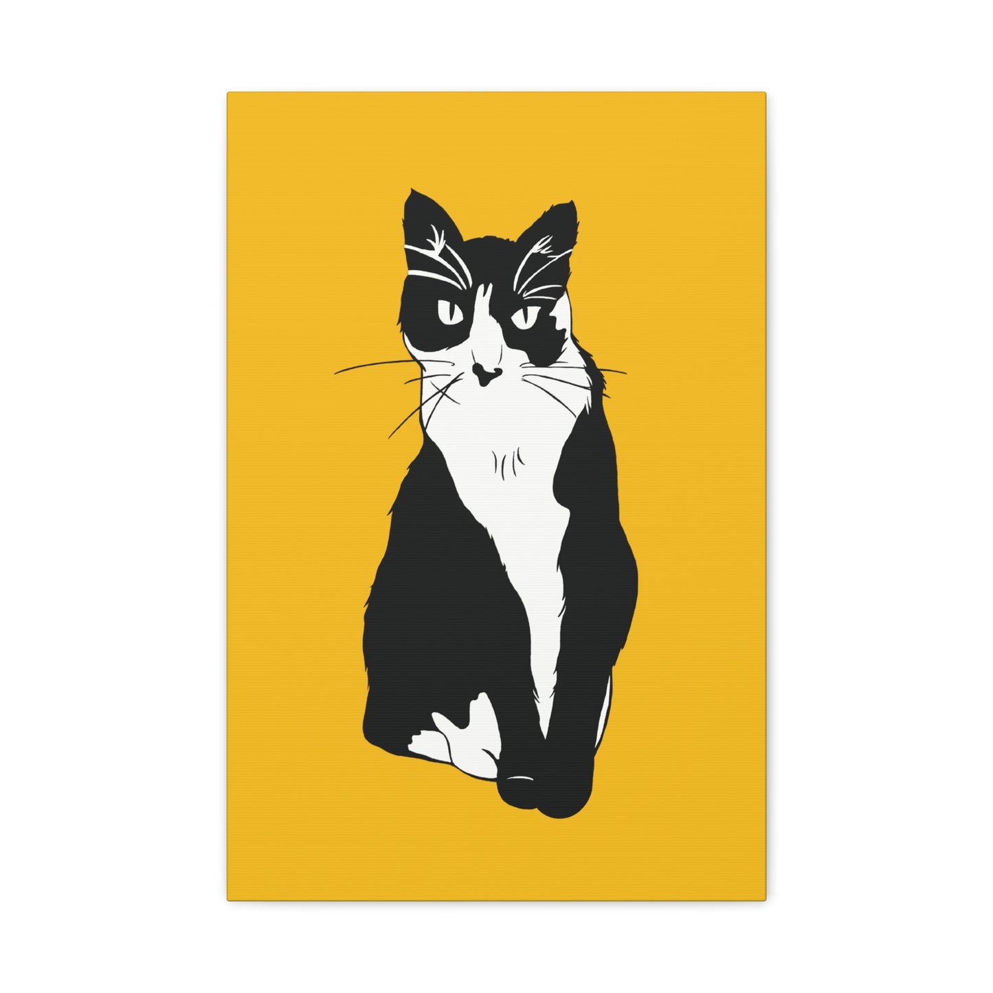 Cat Canvas on Yellow (B&W Style Cat) - Cat Drawing Art