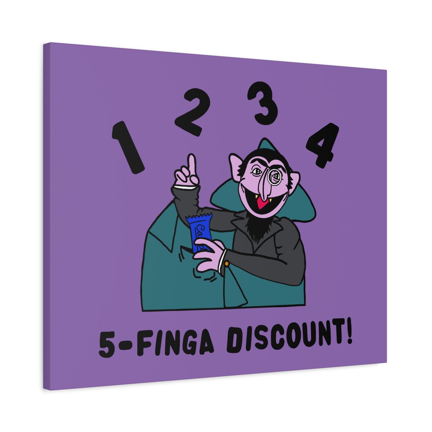 Five Finger Discount Canvas Print Light Purple - Sesame Street The Count Parody Art Print