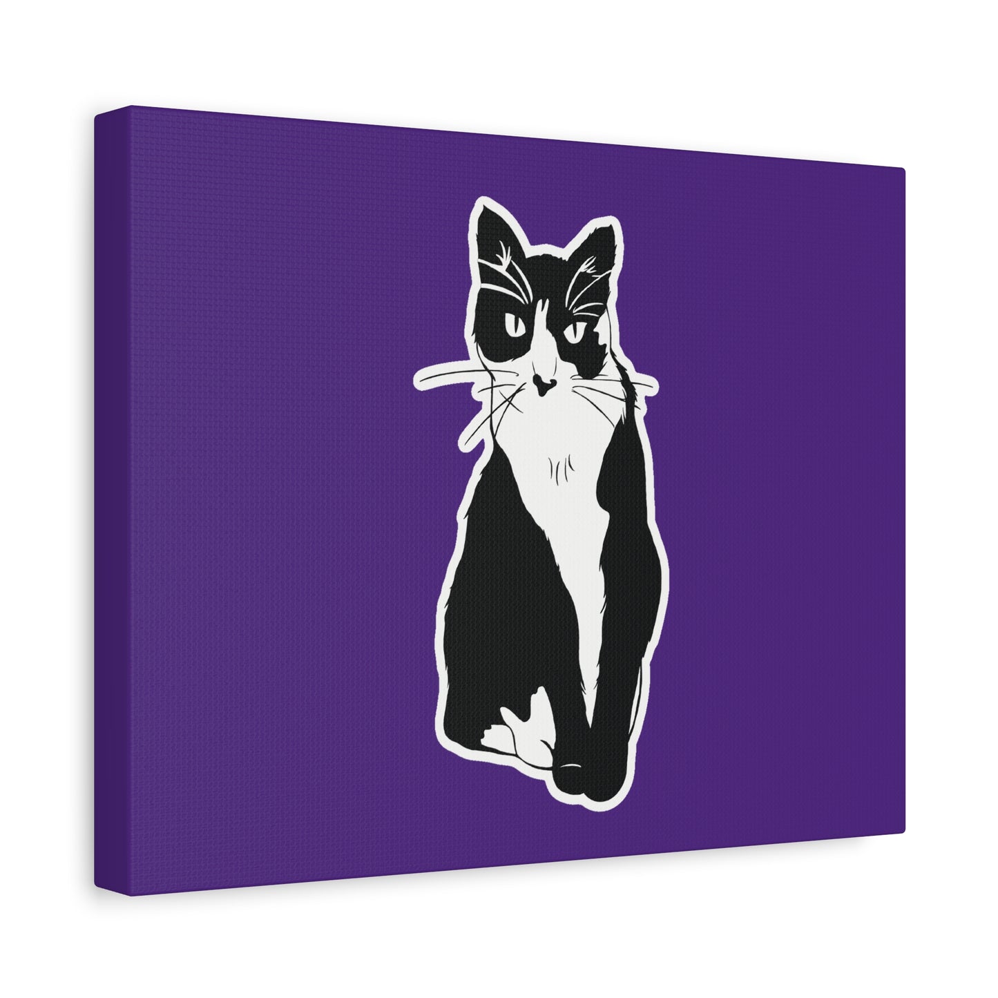 Cat Canvas Print on Purple (Sticker Style Cat) - Cat Drawing Art