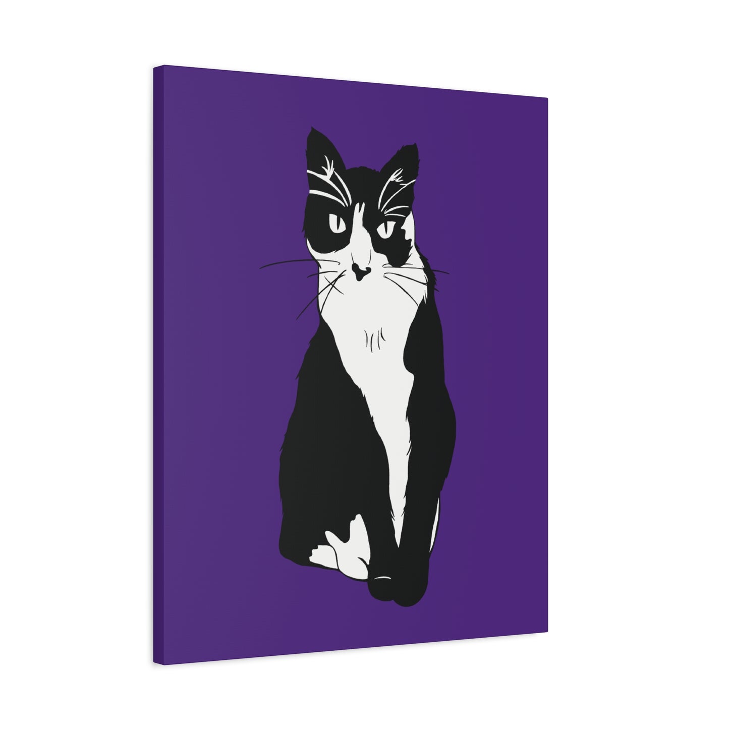 Cat Canvas on Purple (B&W Style Cat) - Cat Drawing Art