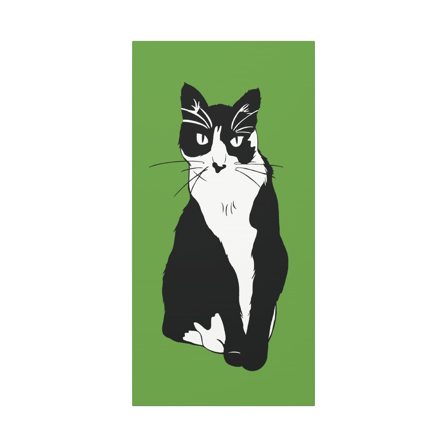 Cat Canvas on Green (B&W Style Cat) - Cat Drawing Art