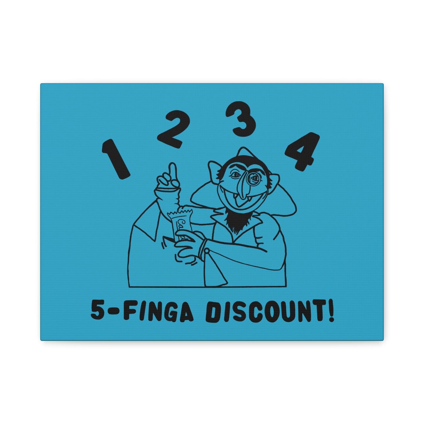 Five Finger Discount Outline Canvas Print Turquoise - Sesame Street The Count Parody Art Print