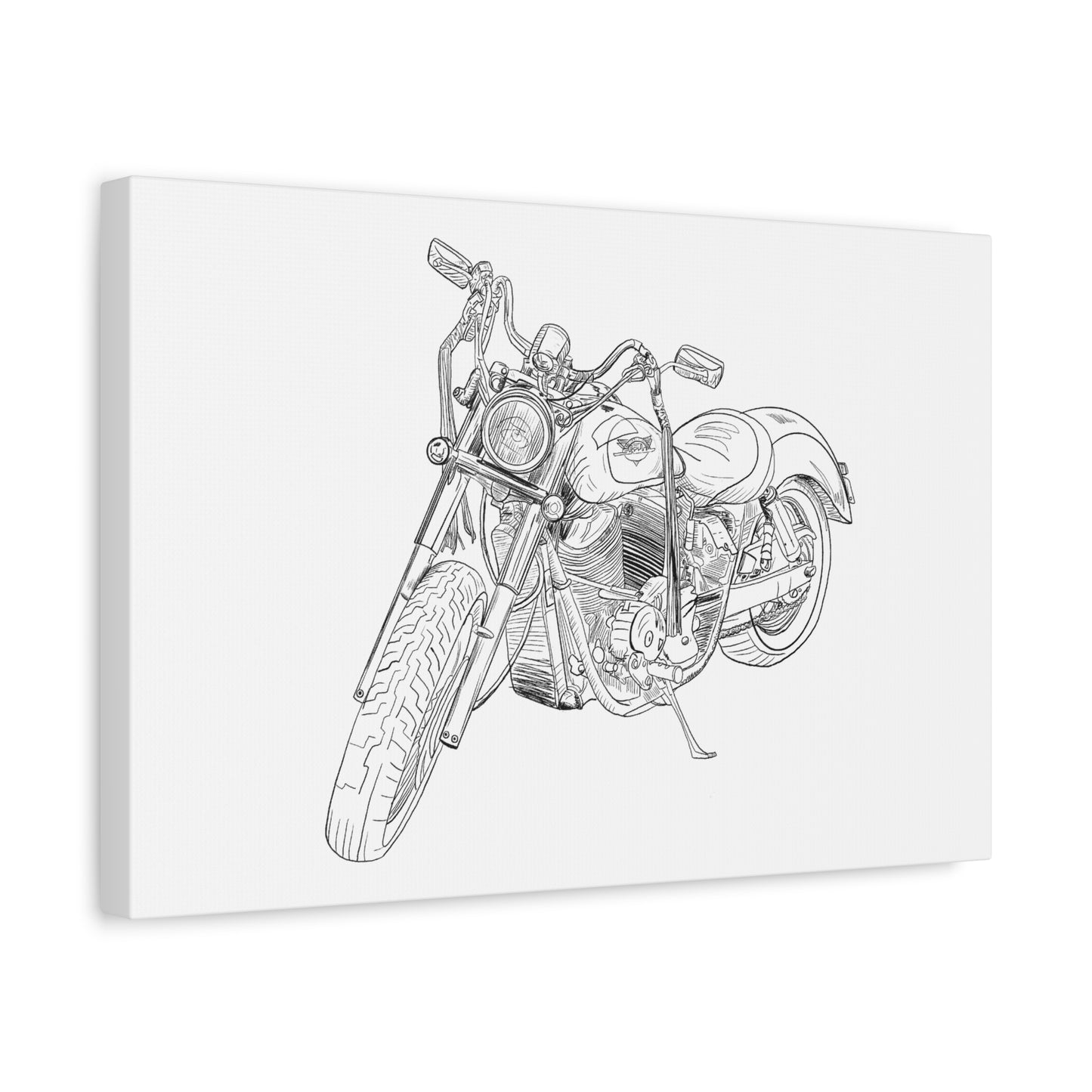 Ride Me Harley Motorcycle Sketch Canvas Print - Black Ink on White Background