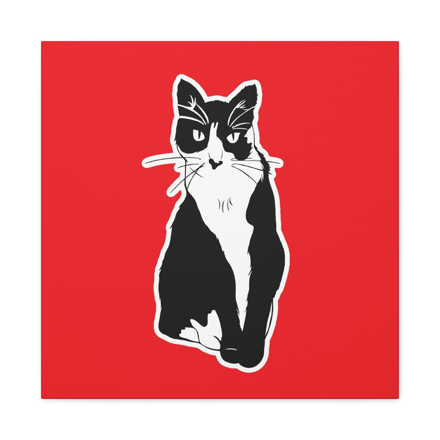 Cat Canvas Print on Red (Sticker Style Cat) - Cat Drawing Art