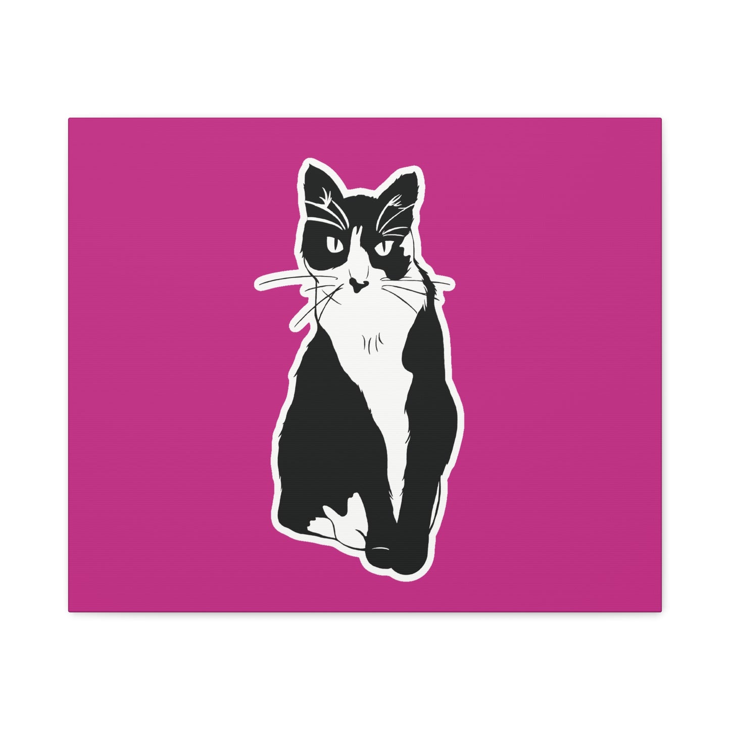 Cat Canvas on Pink (Sticker Style Cat) - Cat Drawing Art