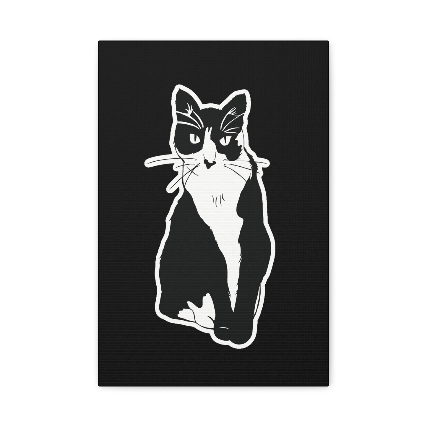 Cat Canvas Print on Black (Sticker Style Cat) - Cat Drawing Art