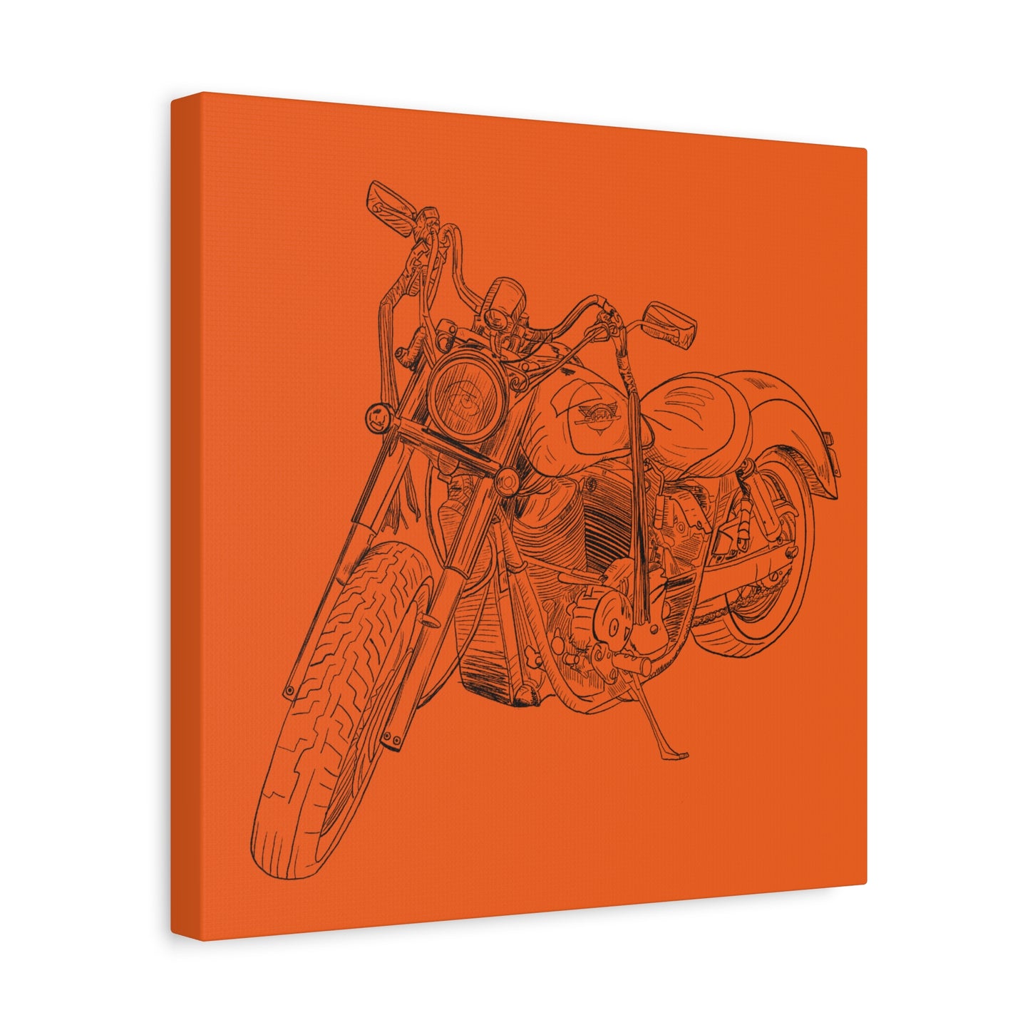 Ride Me Harley Motorcycle Sketch Canvas Print - Black Ink on Orange Background