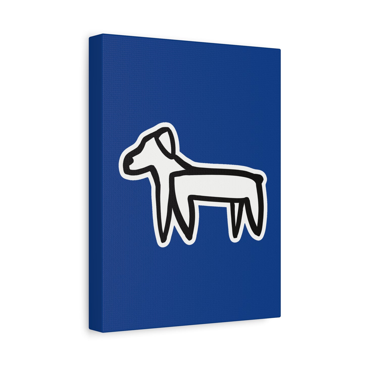 Dog Canvas Print on Blue (Sticker Style White Dog) - Dog Drawing Wall Art