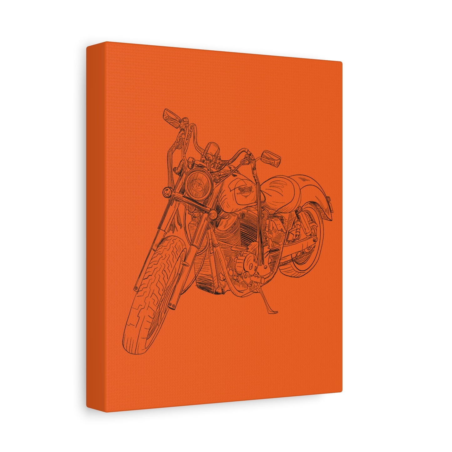 Ride Me Harley Motorcycle Sketch Canvas Print - Black Ink on Orange Background