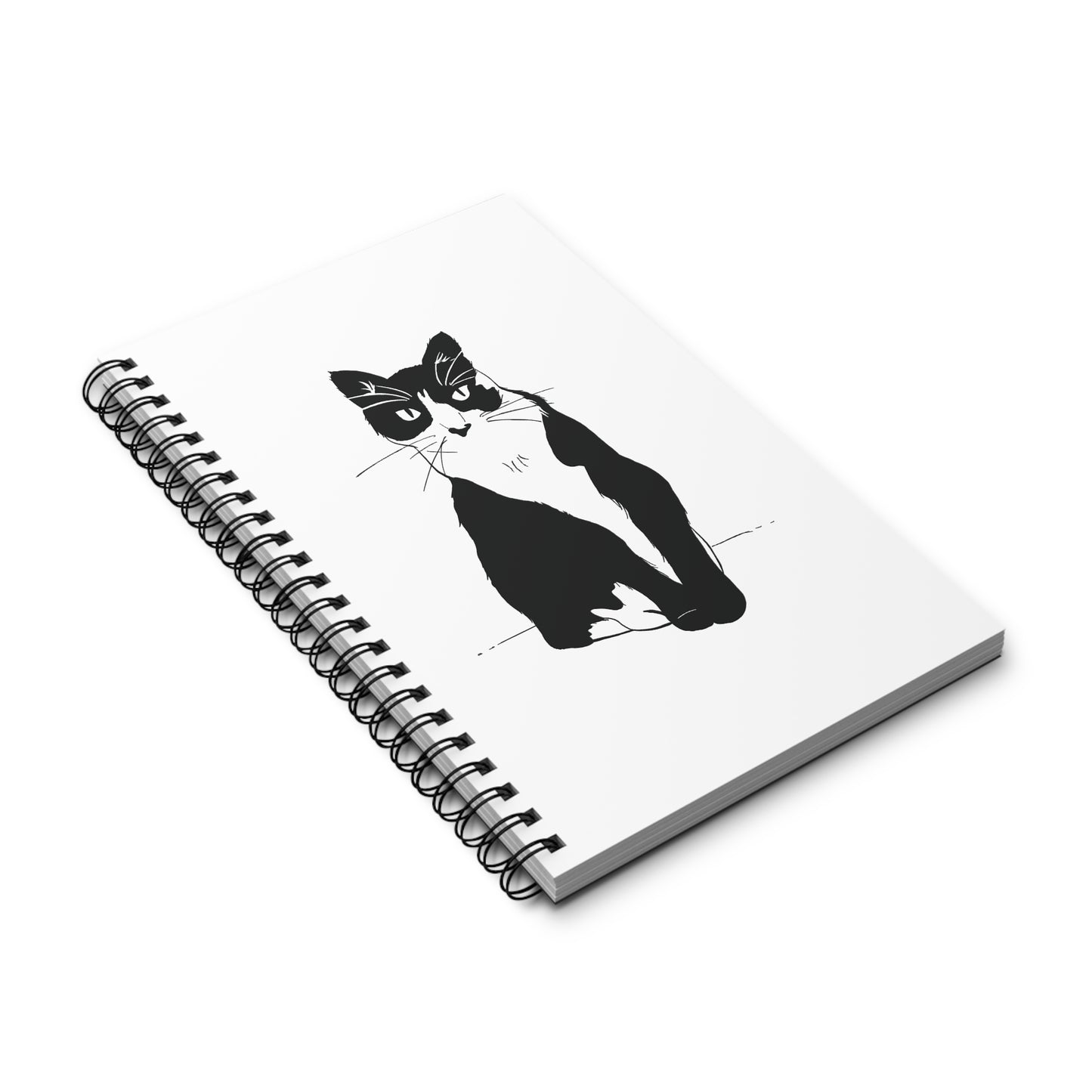 Cat Notebook in White (Transparent Style Cat) - Cat Drawing Spiral Notebook Journal
