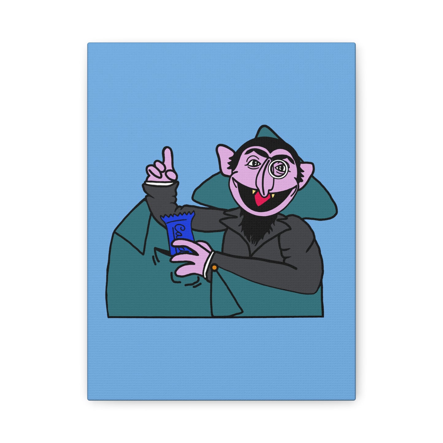 The Count Stealing Candy Canvas Print Light Blue - Sesame Street The Count Parody Art