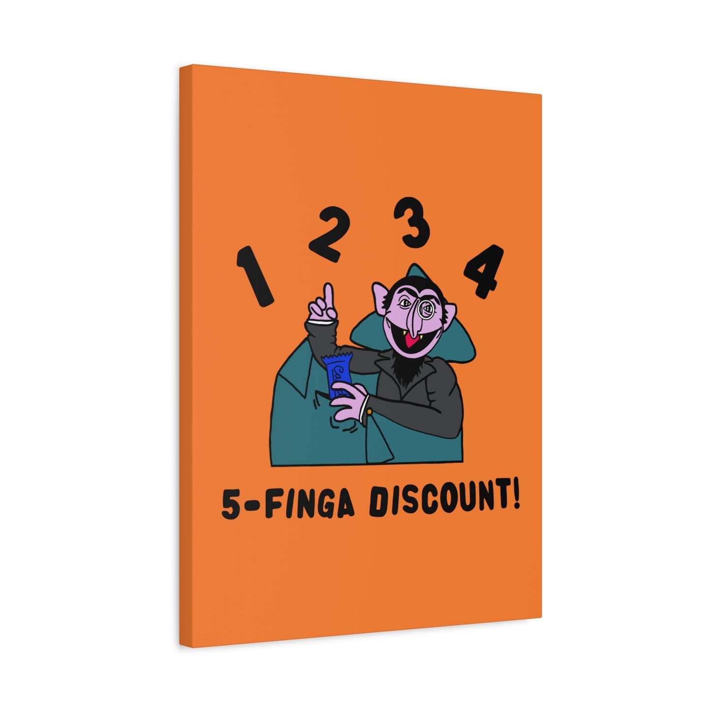 Five Finger Discount Canvas Print Light Orange - Sesame Street The Count Parody Art Print