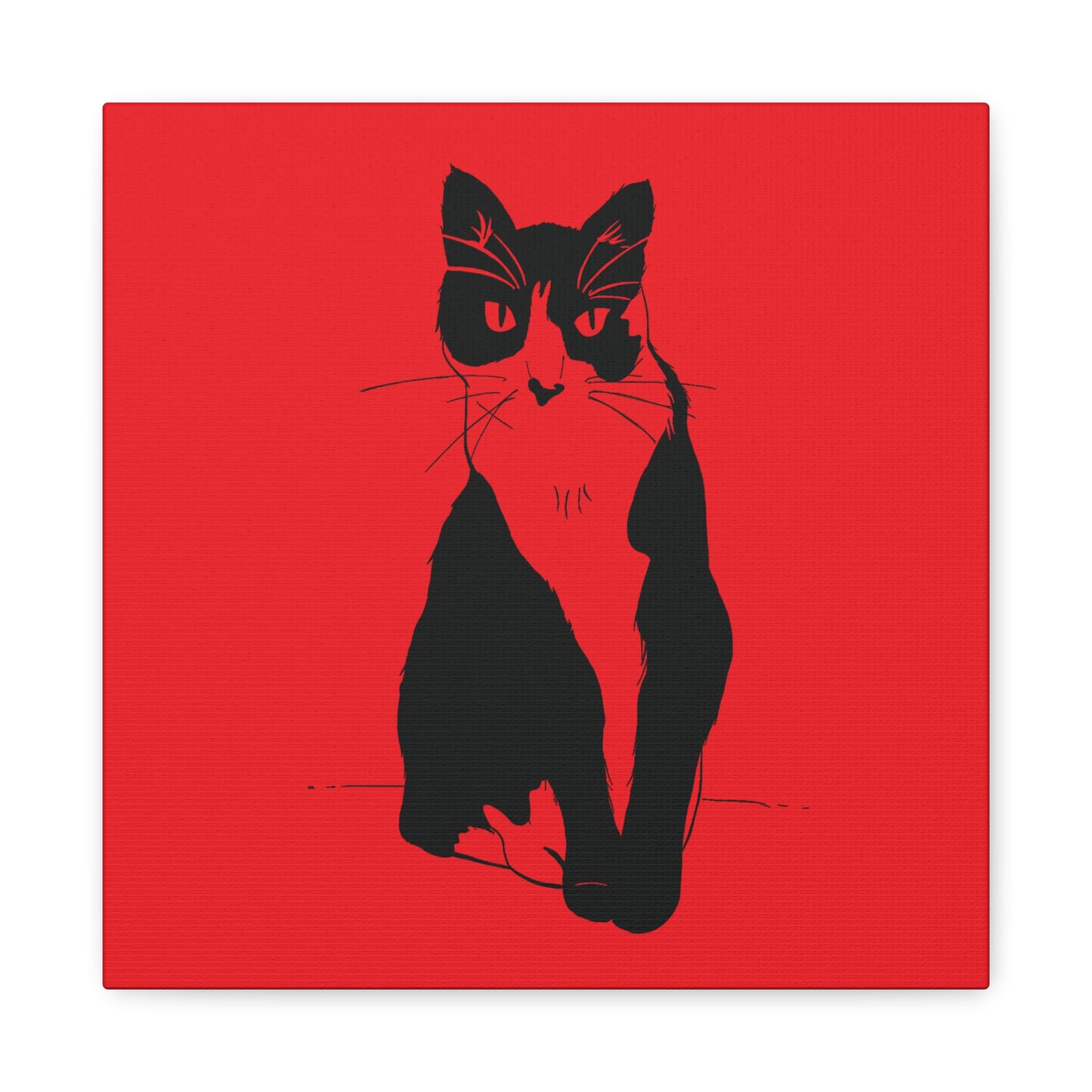 Cat Canvas Print on Red (Transparent Style Cat) - Cat Drawing Art