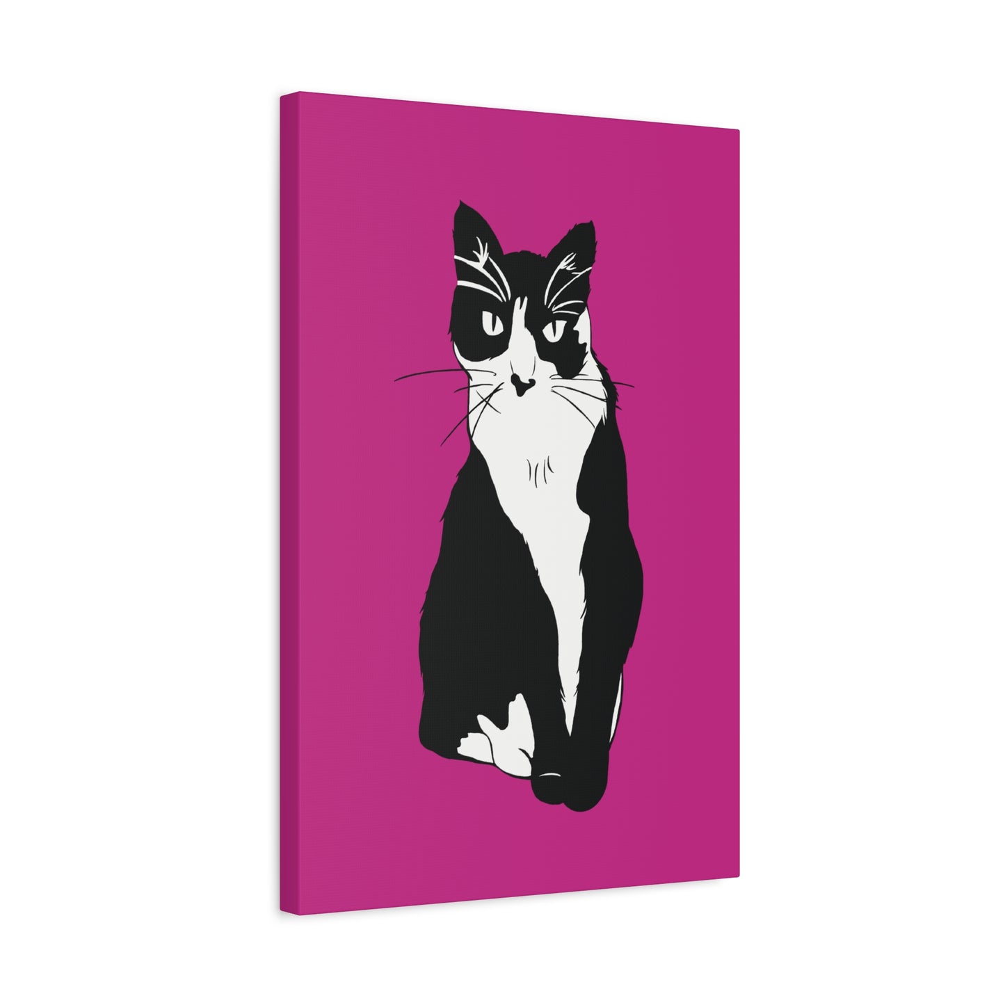 Cat Canvas on Pink (B&W Style Cat) - Cat Drawing Art