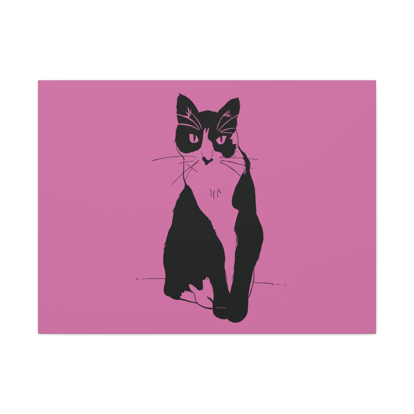Cat Canvas Print on Pink (Transparent Style Cat) - Cat Drawing Art