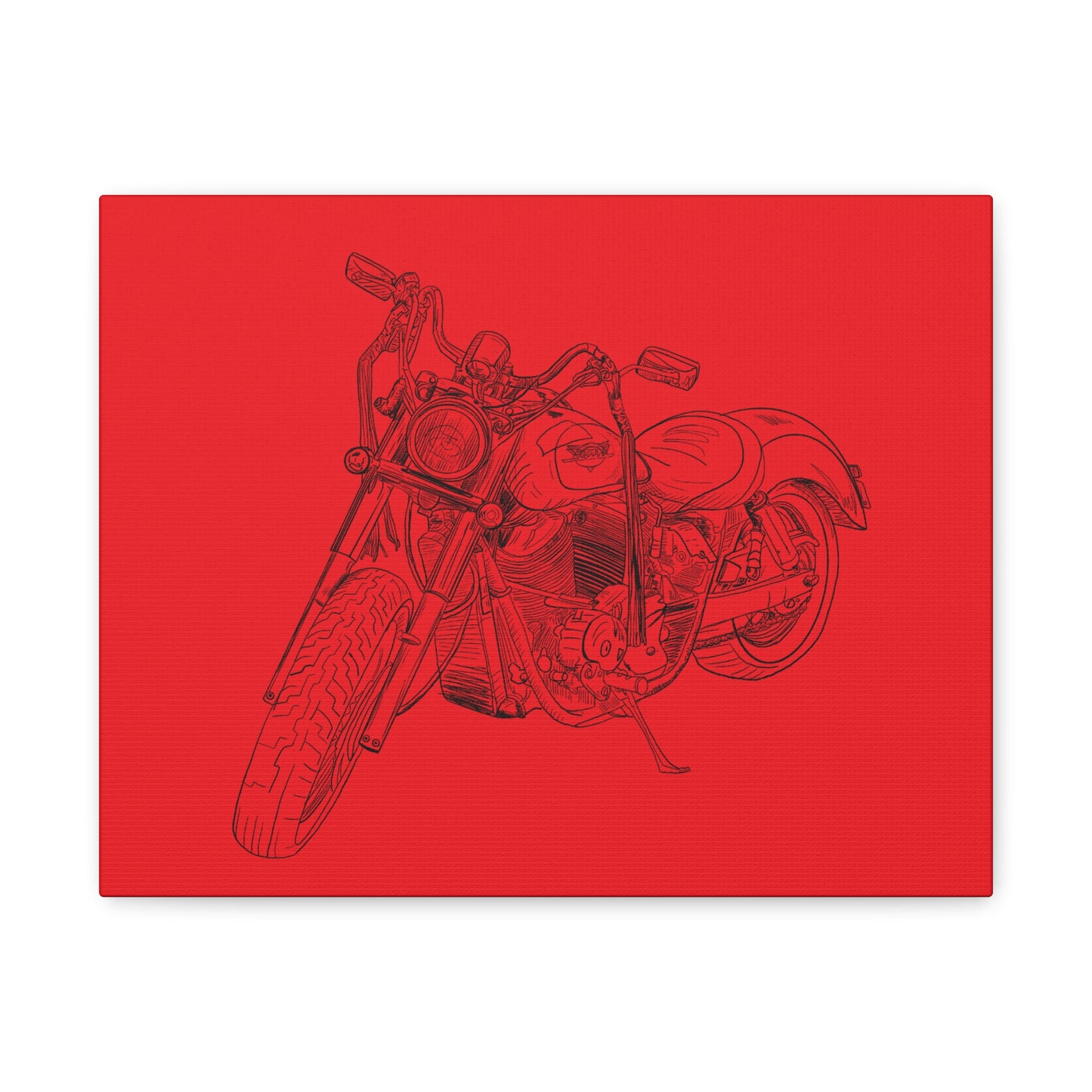 Ride Me Harley Motorcycle Sketch Canvas Print - Black Ink on Red Background