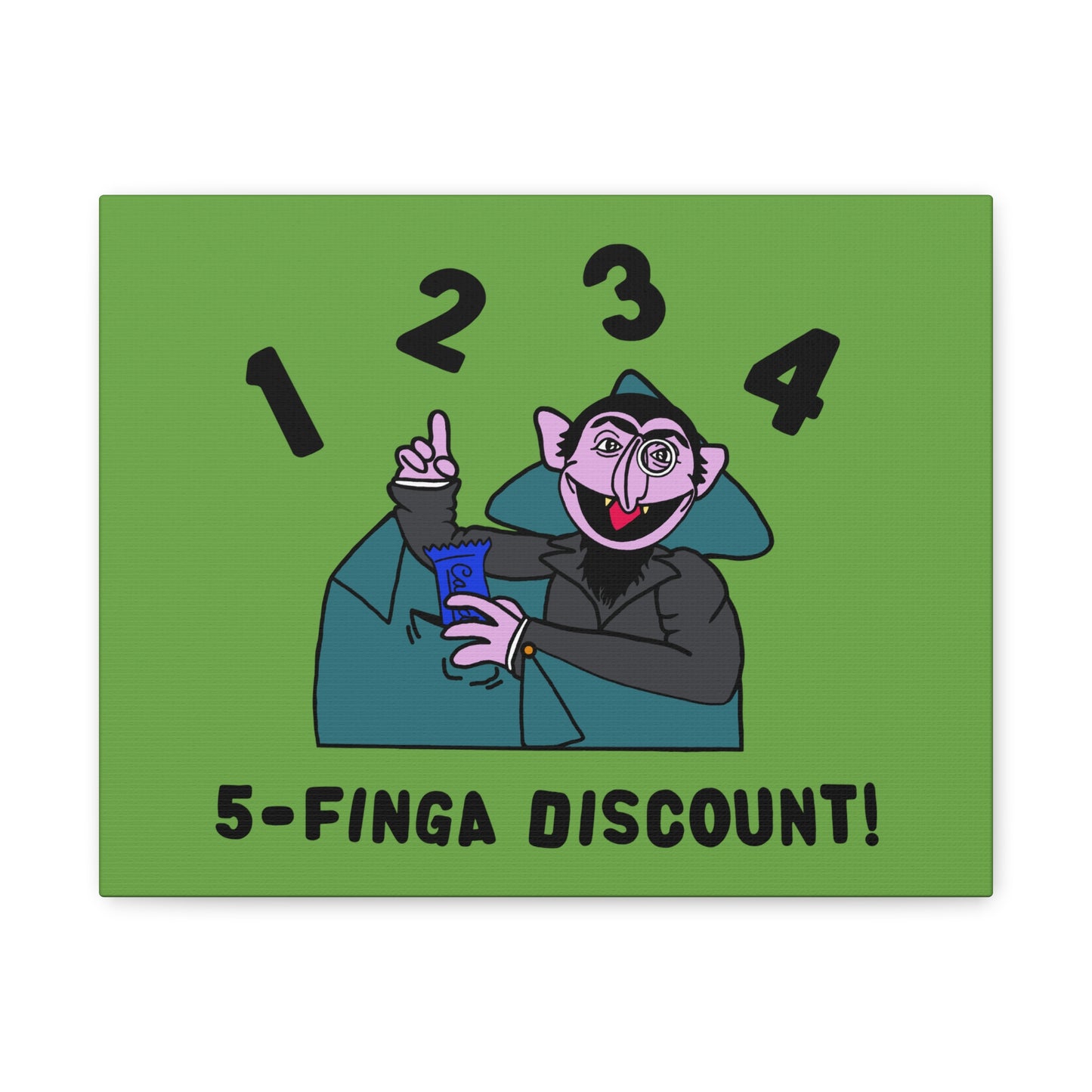 Five Finger Discount Canvas Print Green - Sesame Street The Count Parody Art Print